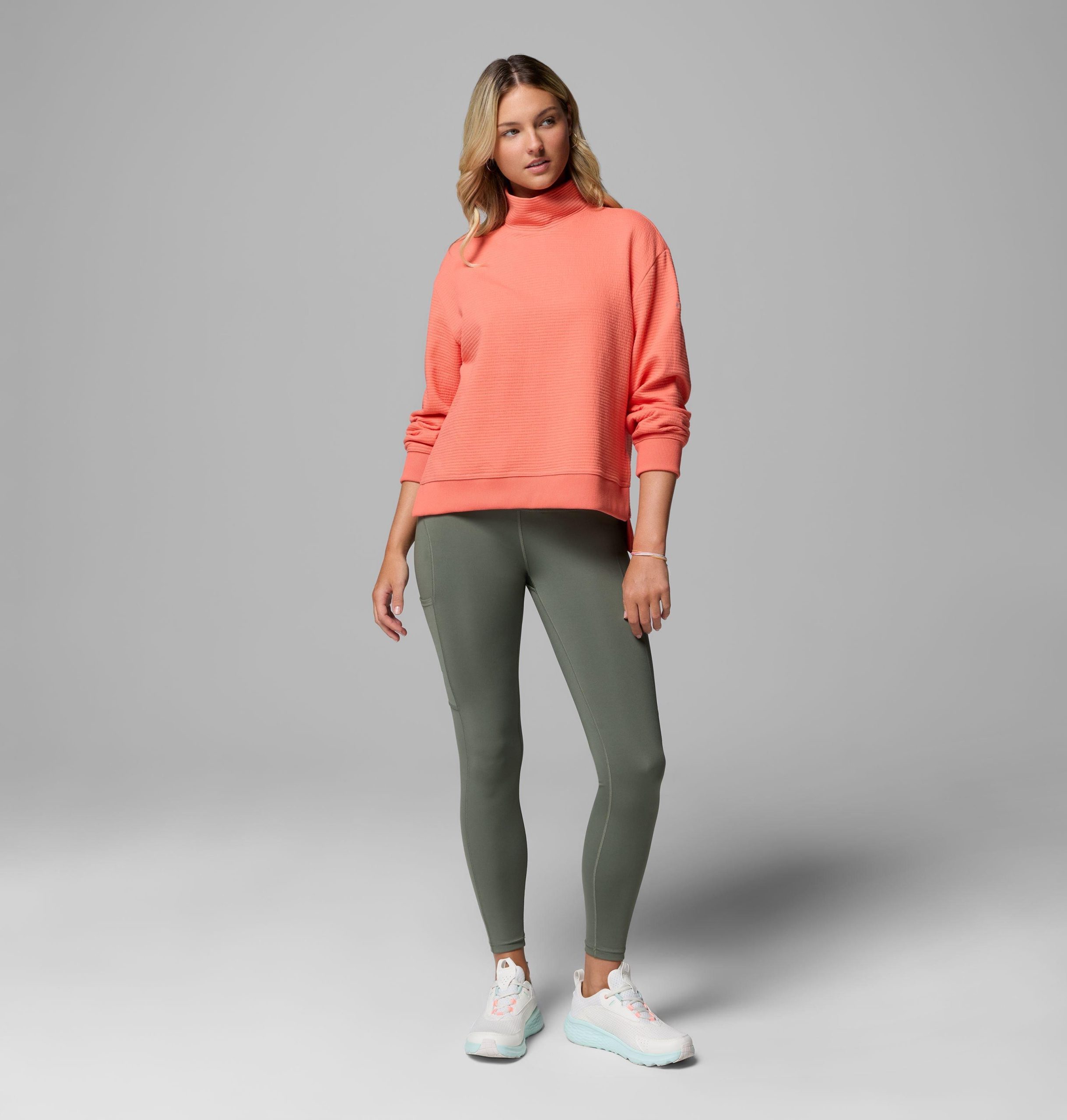 dames pfg open water mock neck shirt met lange mouwen