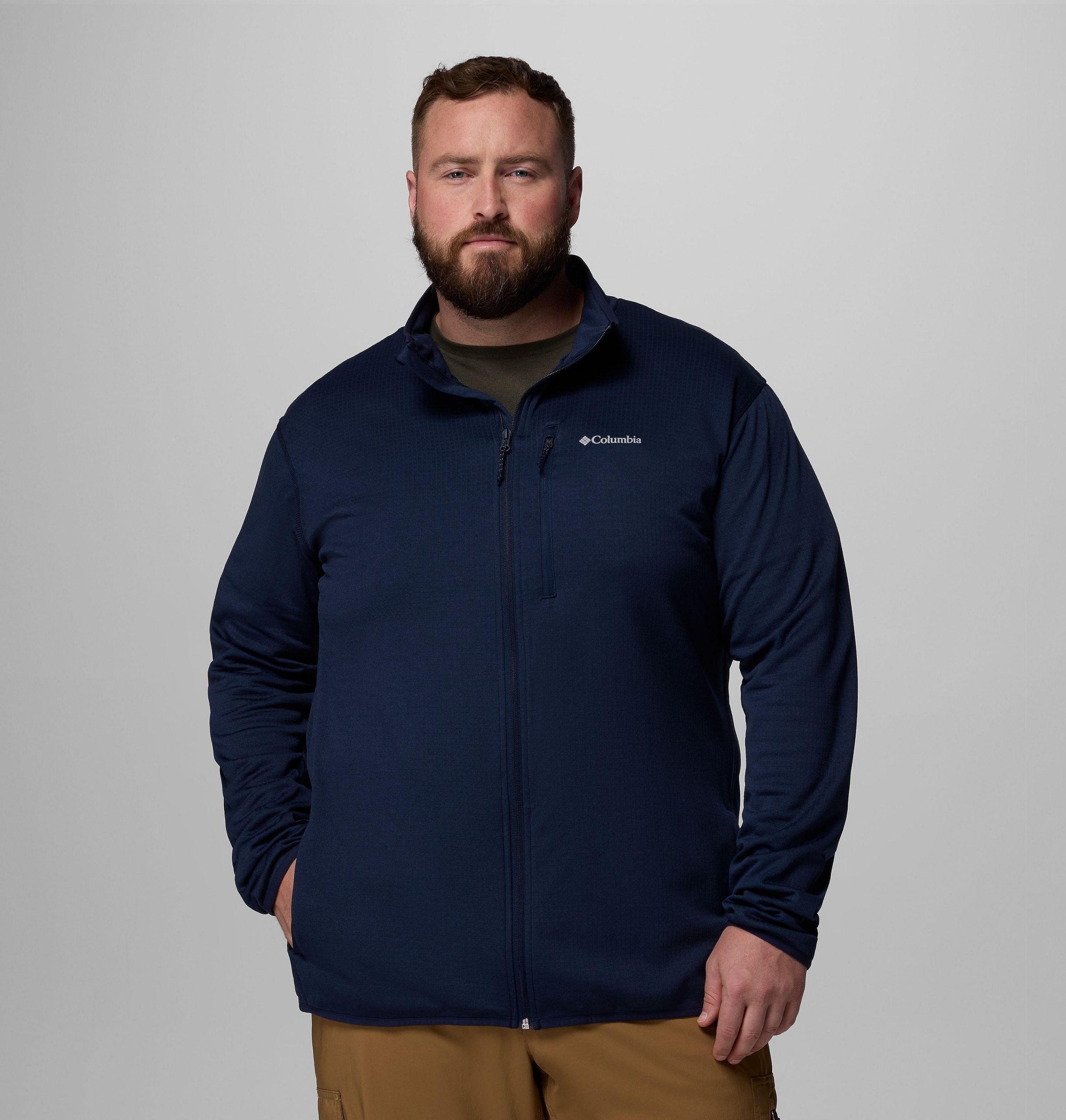 essential heren wandeljas van fleece met rasterpatroon en volledige ritssluiting - groot