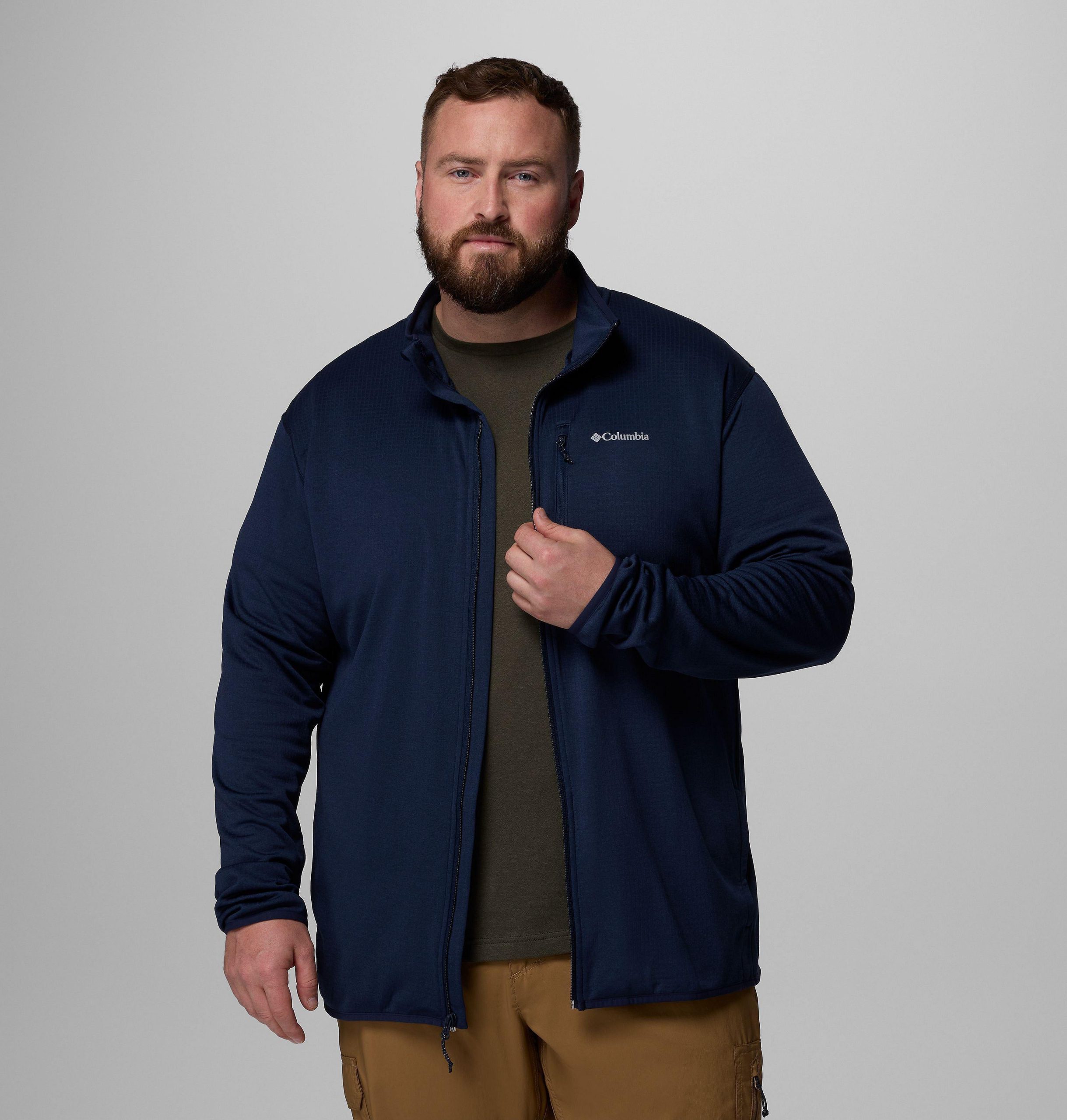 essential heren wandeljas van fleece met rasterpatroon en volledige ritssluiting - groot