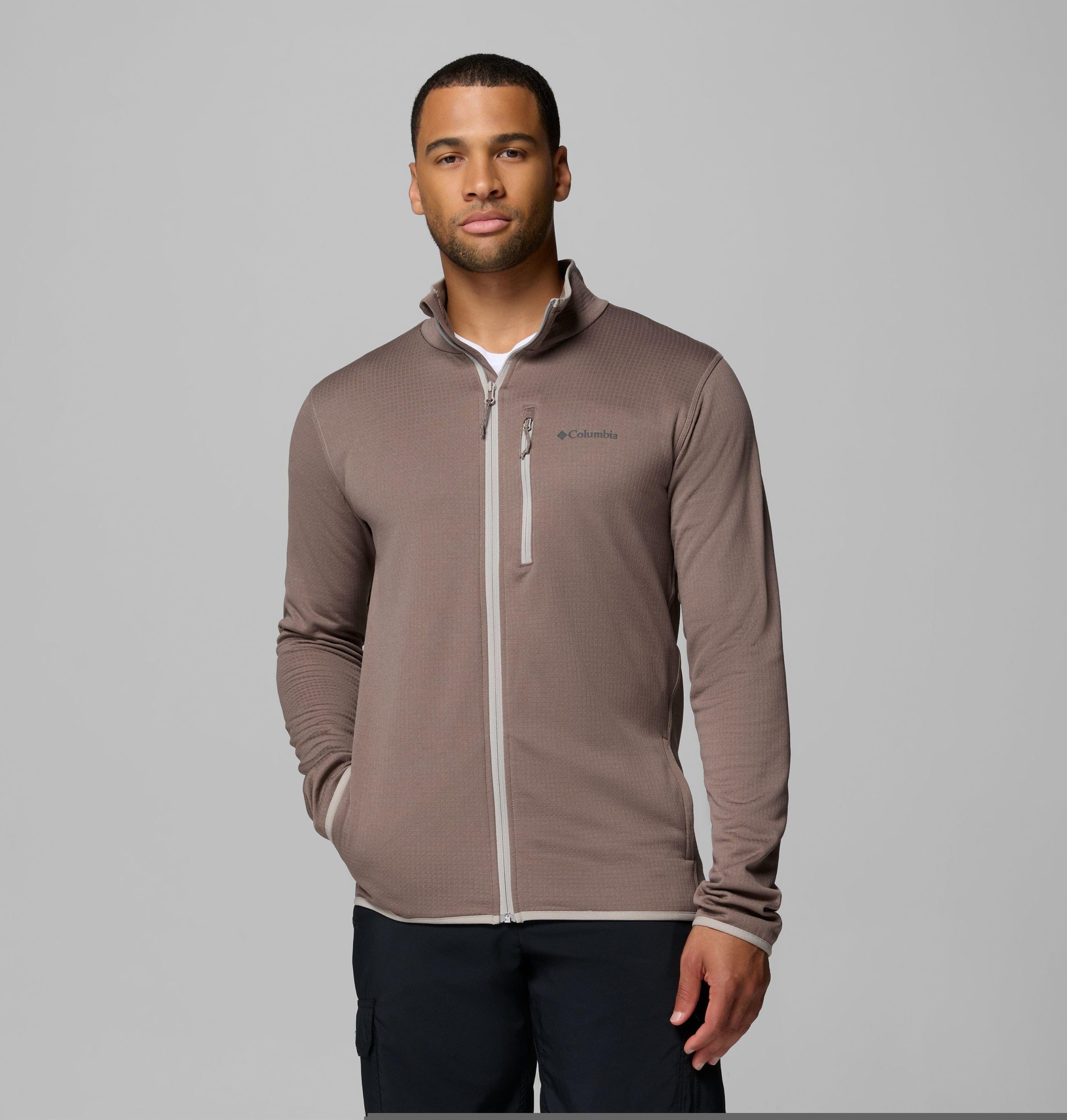 essential herenjas van fleece met rasterpatroon en volledige ritssluiting - lang