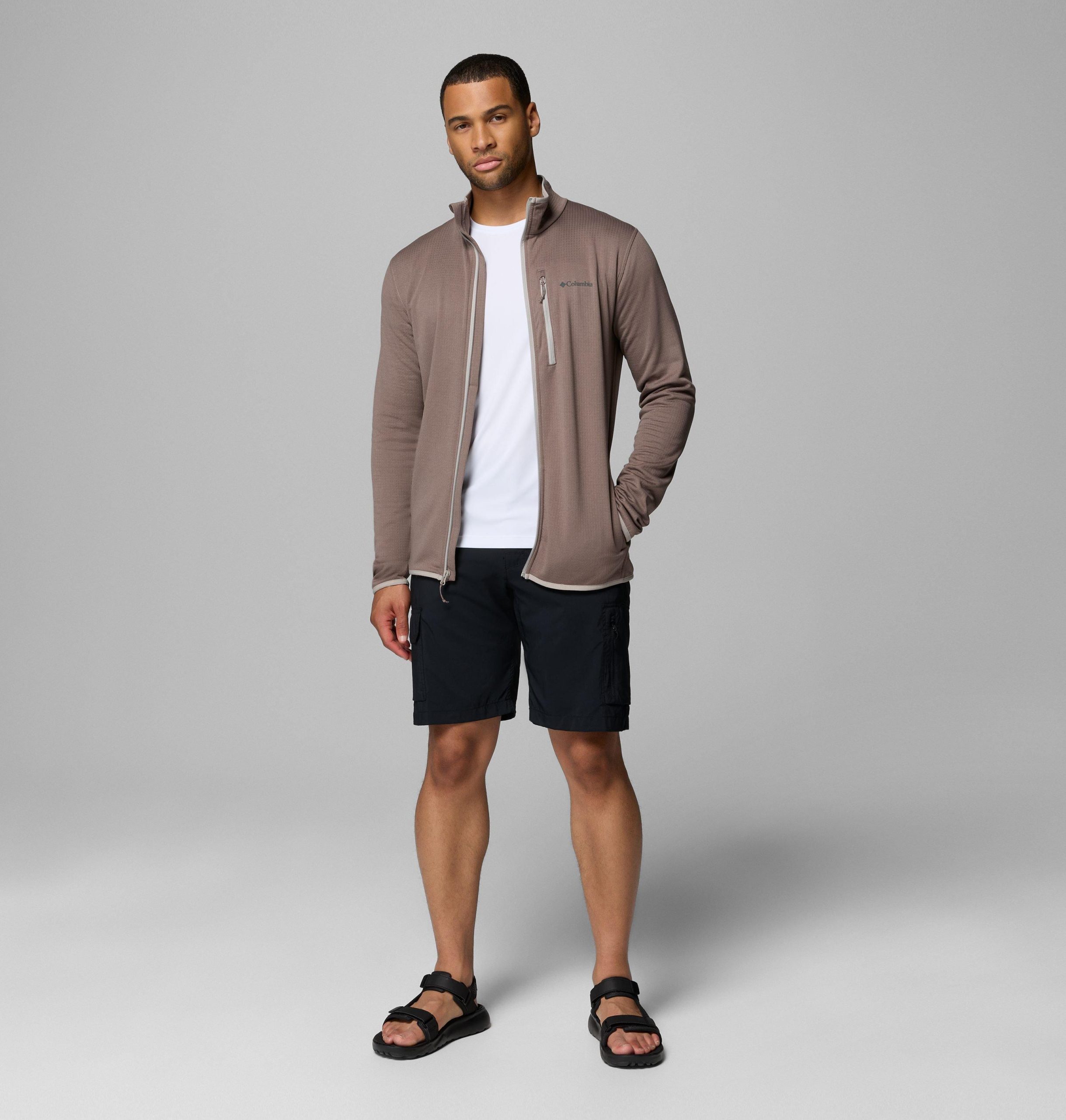essential herenjas van fleece met rasterpatroon en volledige ritssluiting - lang