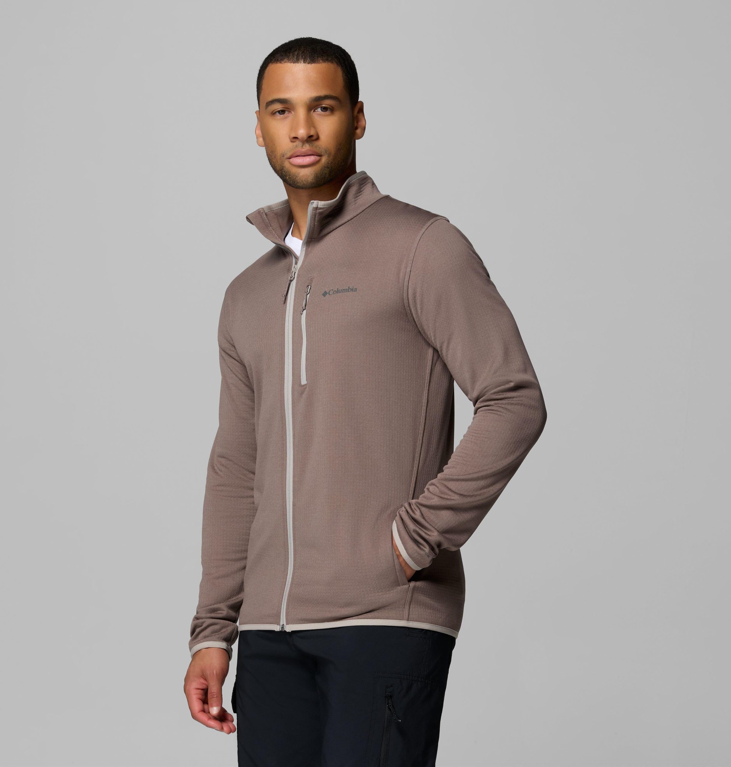 essential herenjas van fleece met rasterpatroon en volledige ritssluiting - lang
