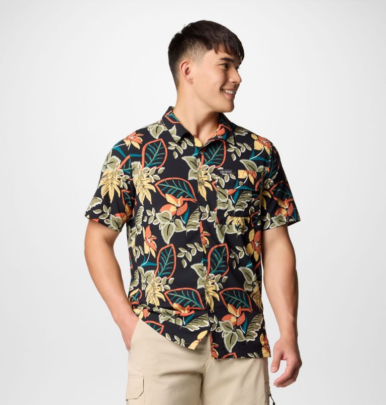 men tech trail utility printed woven short sleeve shirt