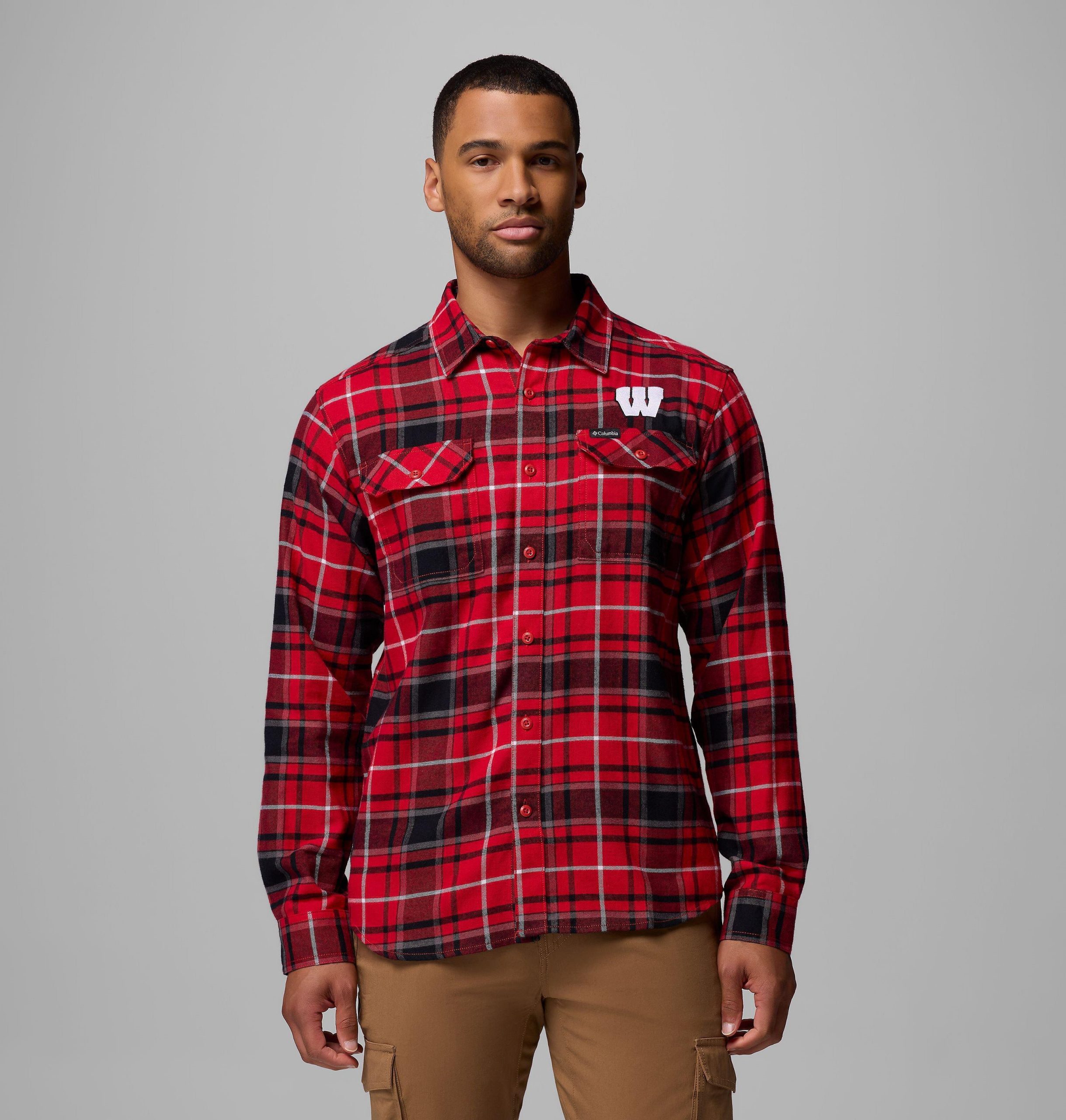 heren flanellen shirt met lange mouwen en opdruk van een flare gun wisconsin