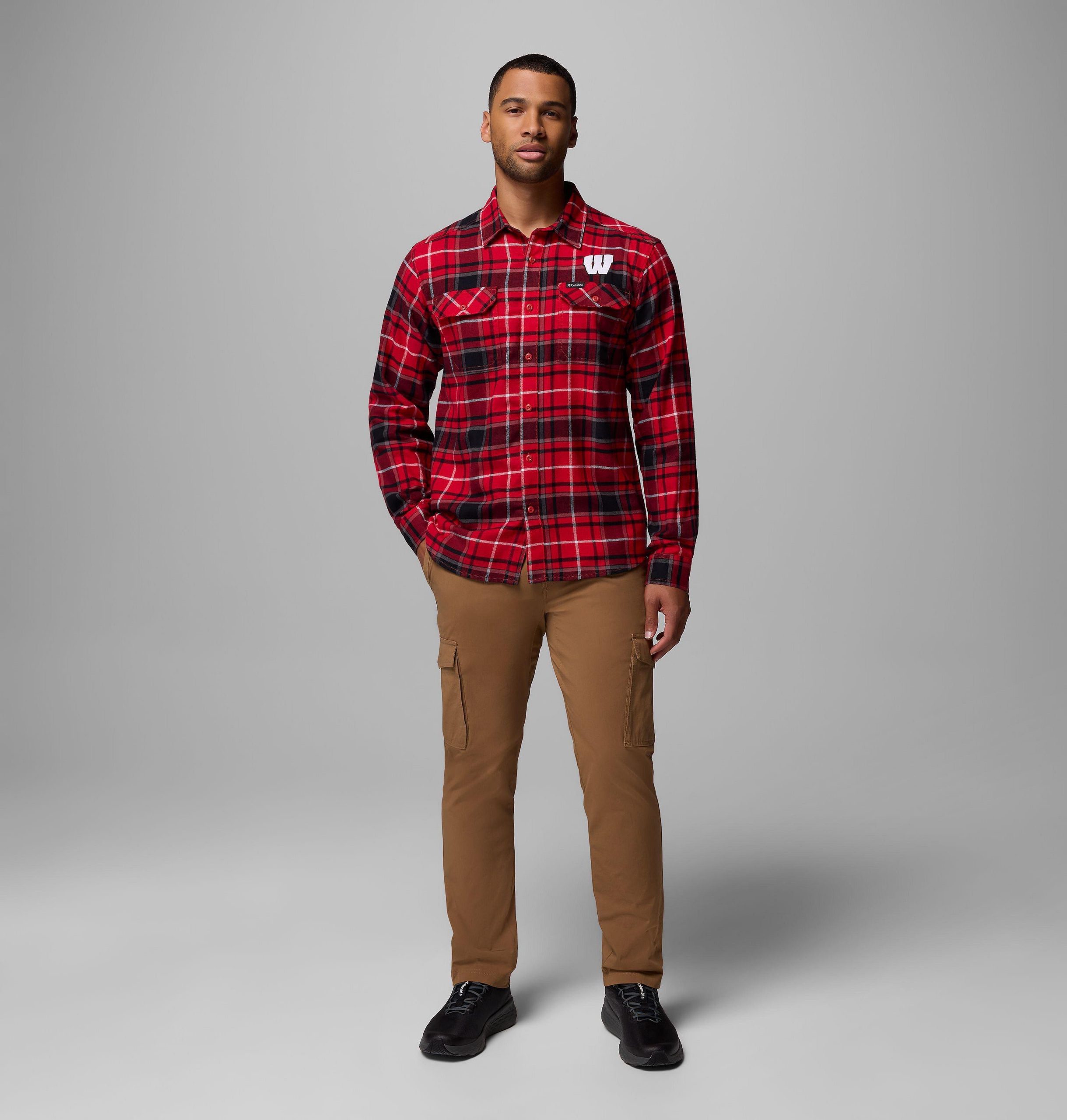 heren flanellen shirt met lange mouwen en opdruk van een flare gun wisconsin