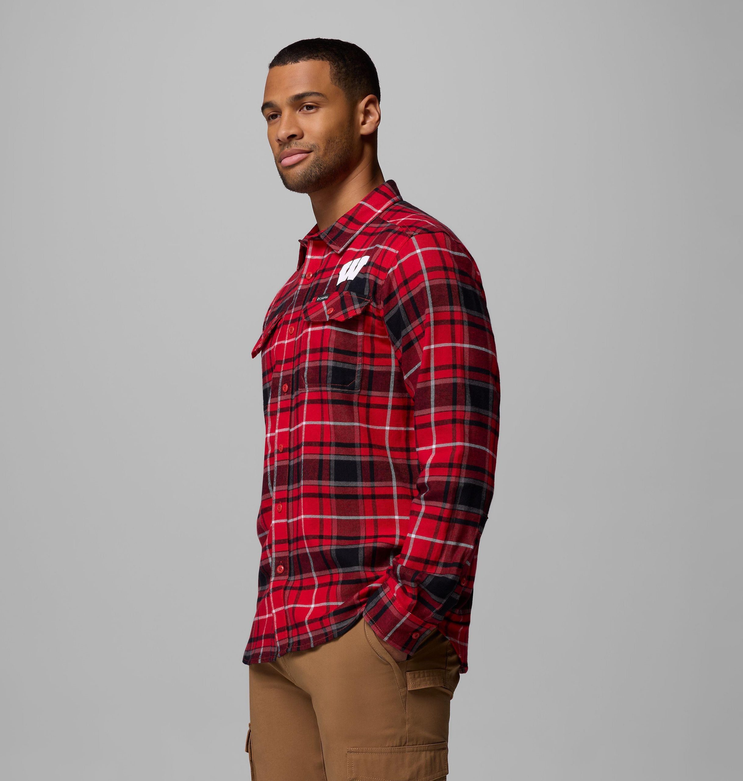 heren flanellen shirt met lange mouwen en opdruk van een flare gun wisconsin