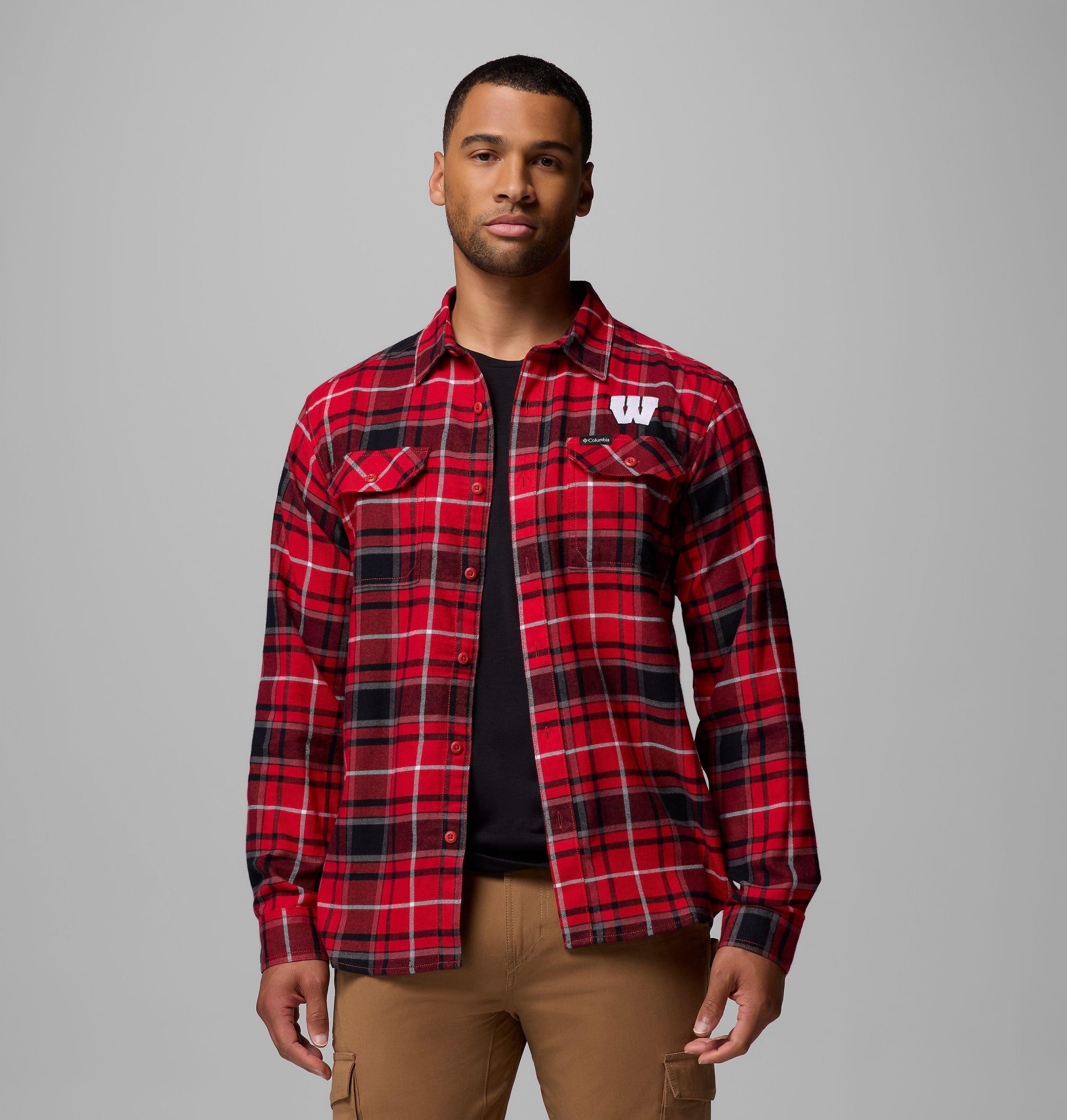 heren flanellen shirt met lange mouwen en opdruk van een flare gun wisconsin