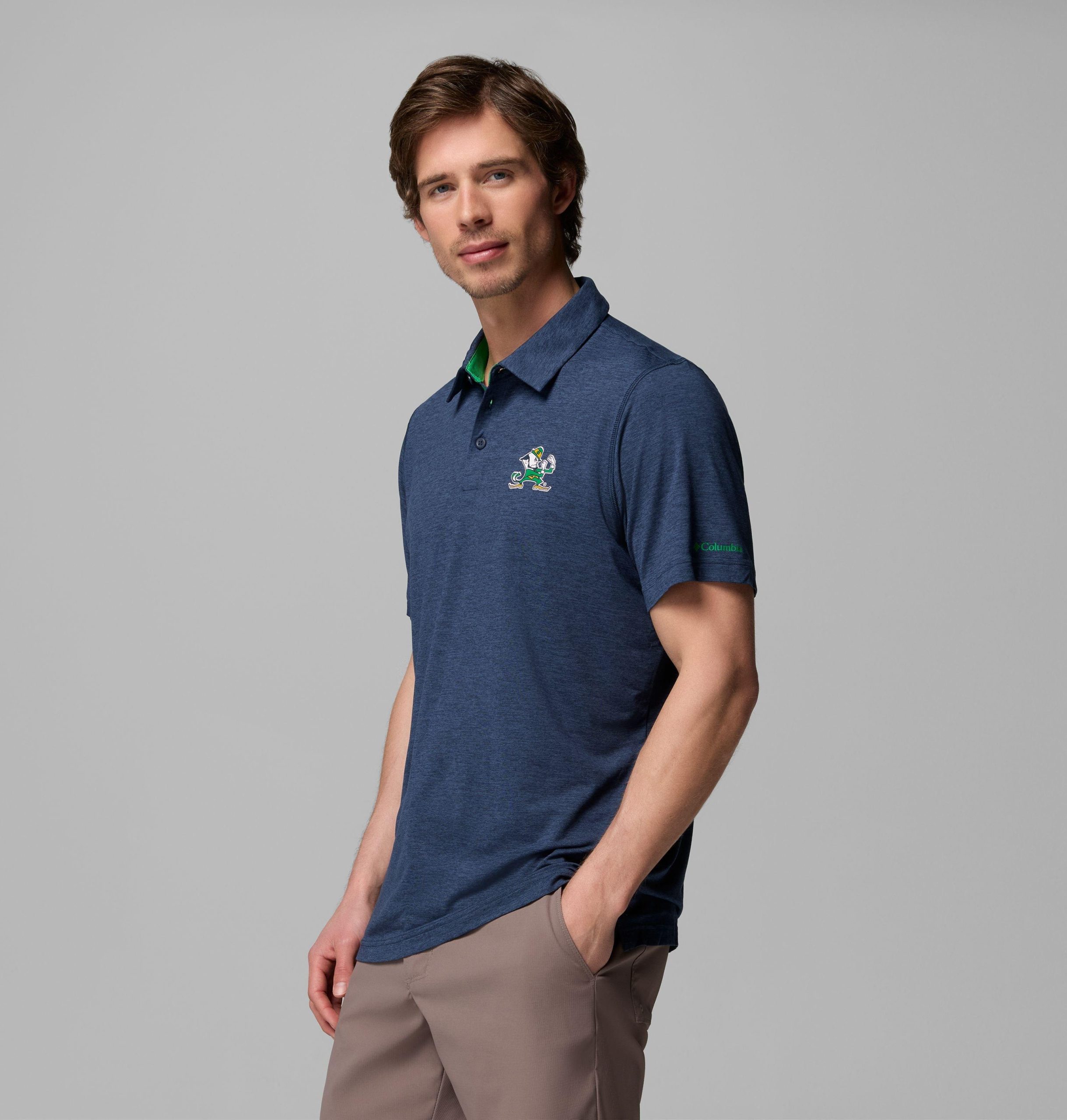 heren collegiate tech trail polo - notre dame