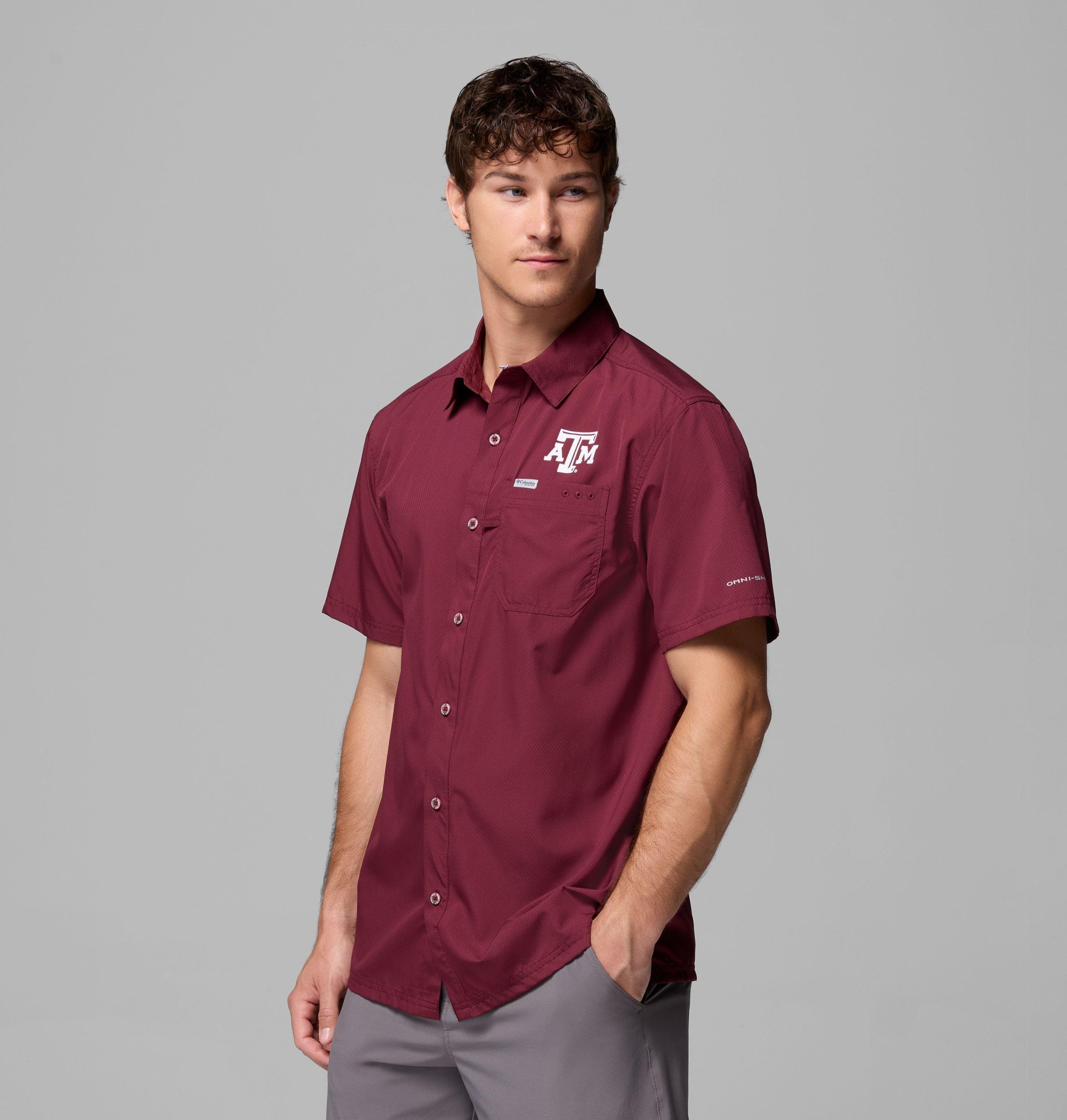 heren pfg slack tide camp shirt - texas am