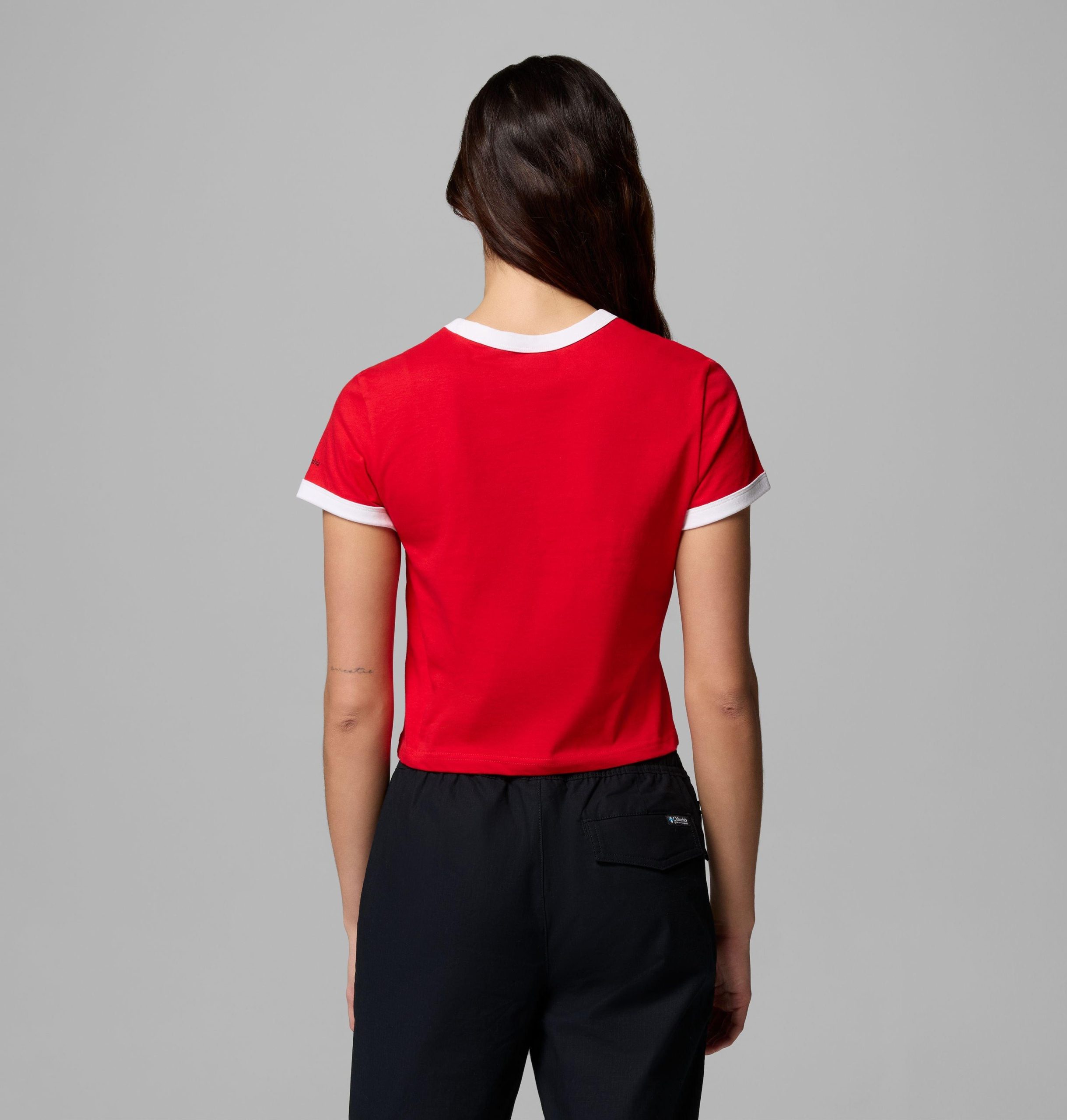 dames t-shirt met rolling bend-print en contrasterende boord - georgia