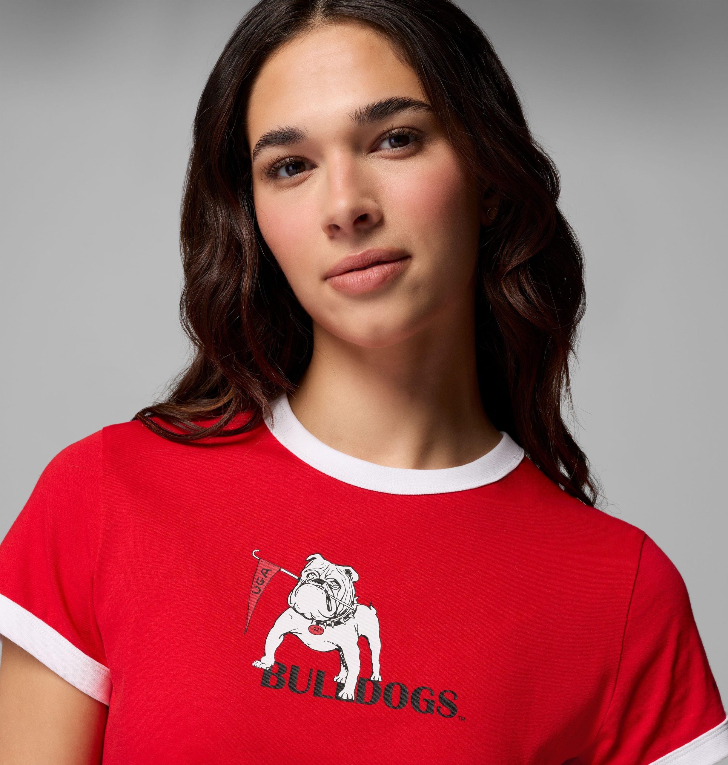 dames t-shirt met rolling bend-print en contrasterende boord - georgia