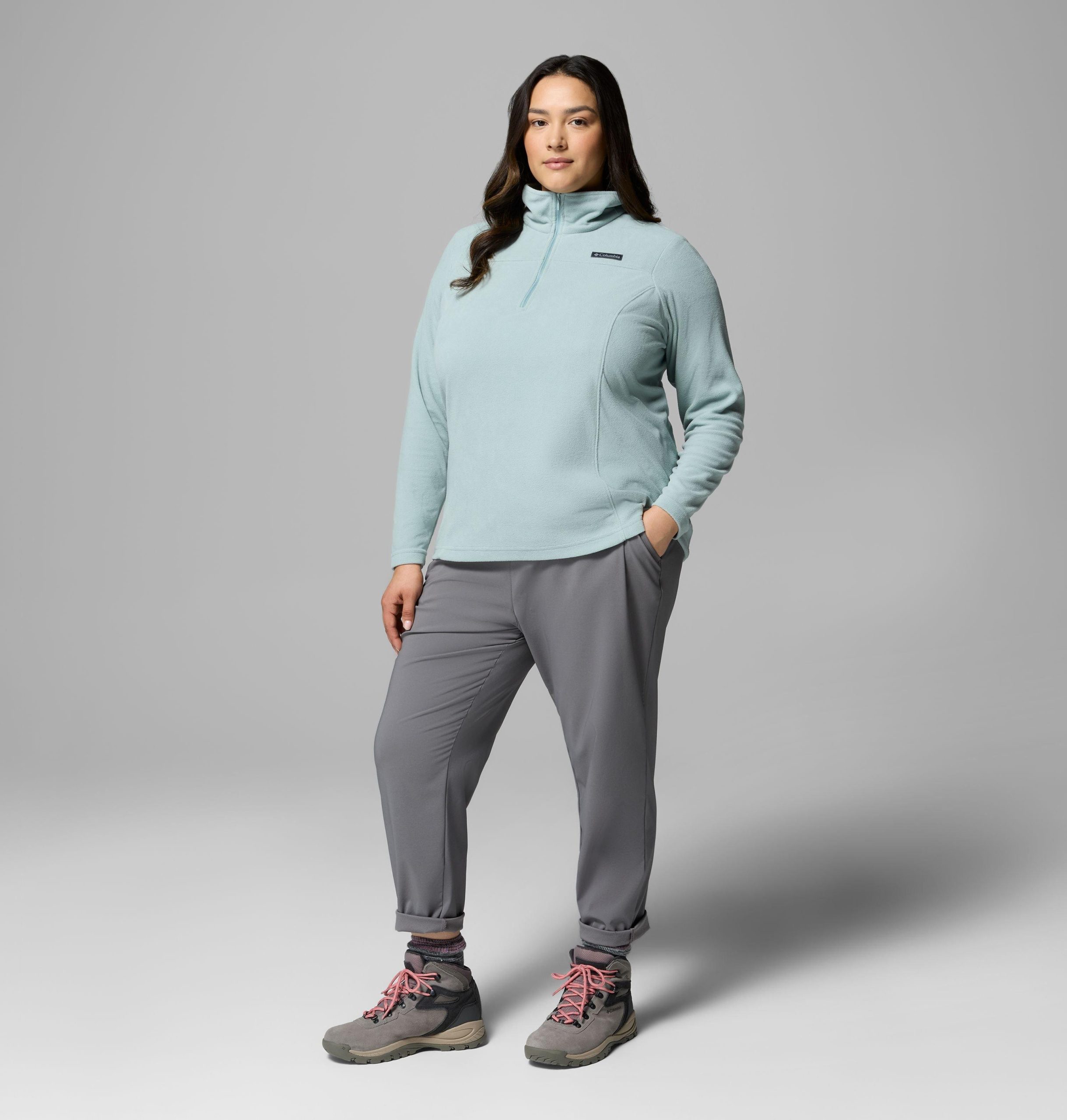 dames lake aloha fleece trui met halve rits - plus size