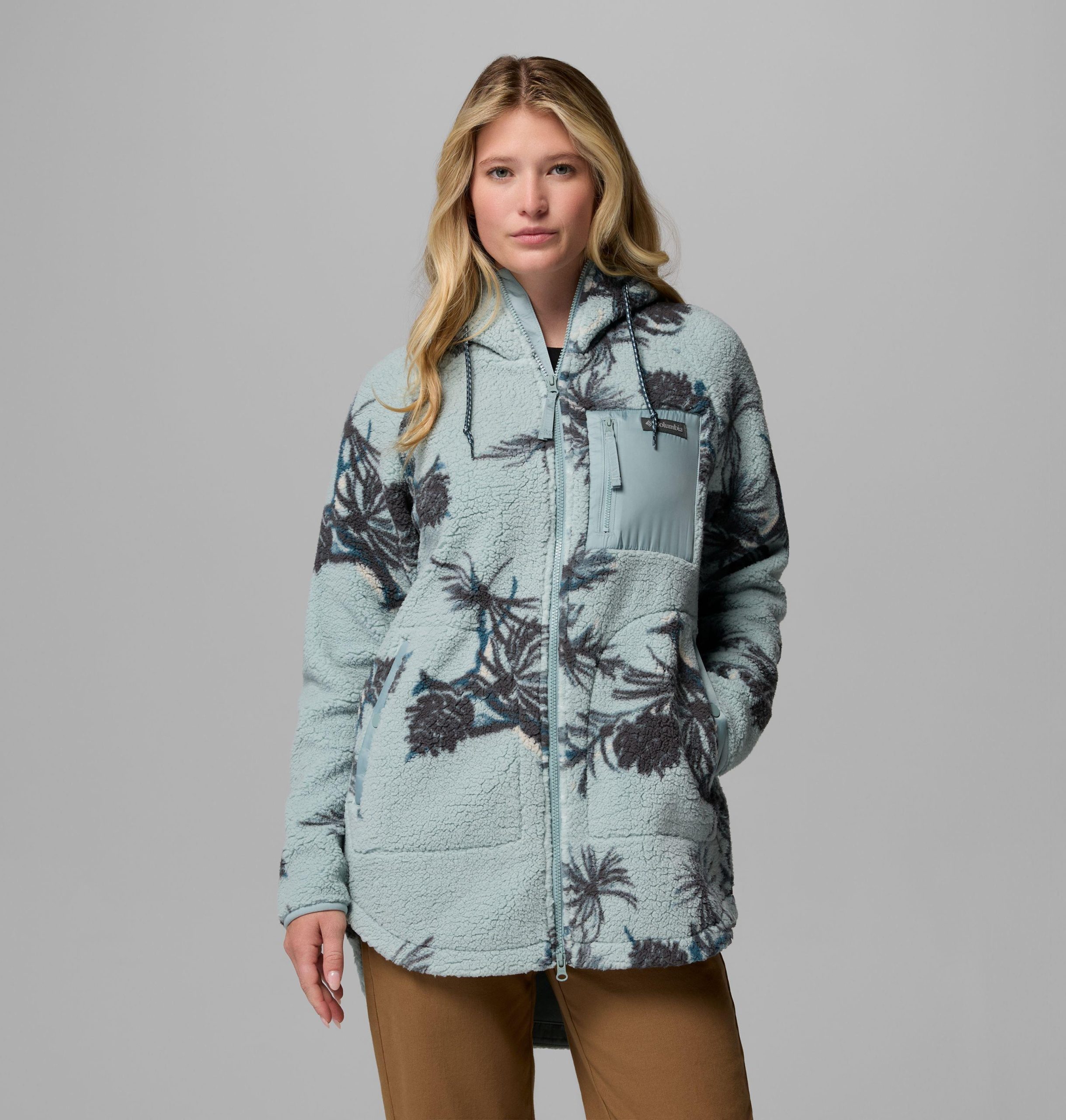 dames winter warme hoodie met print en volledige ritssluiting