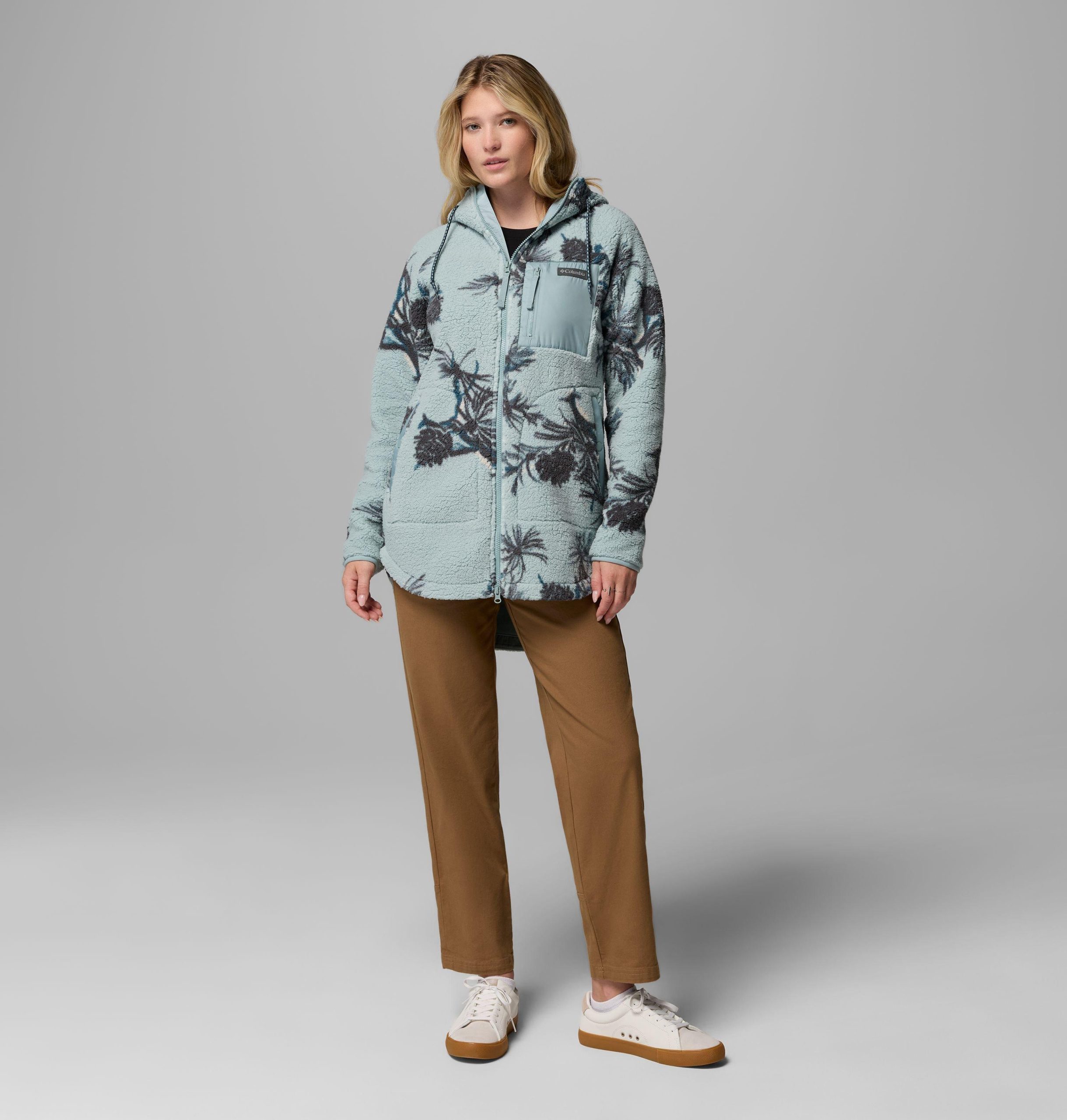 dames winter warme hoodie met print en volledige ritssluiting