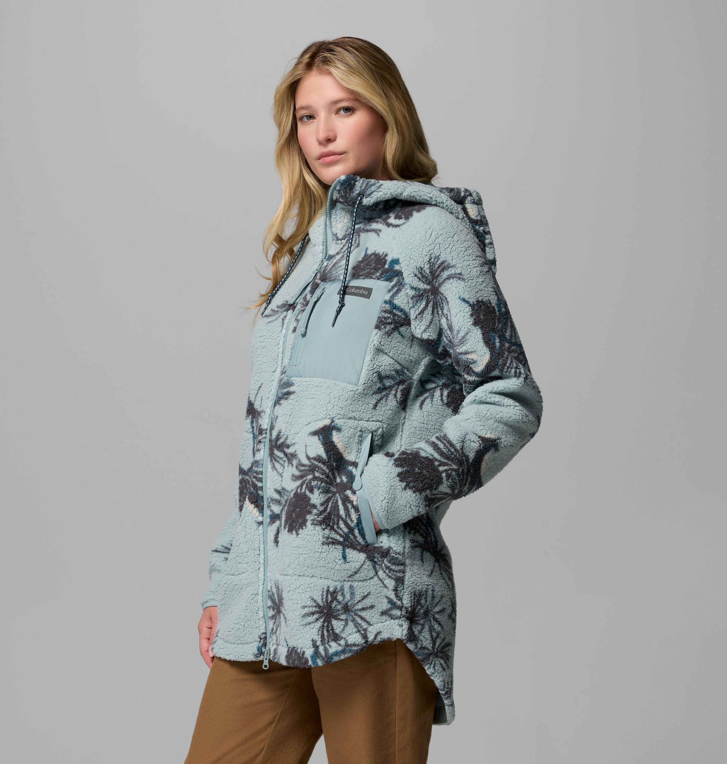 dames winter warme hoodie met print en volledige ritssluiting