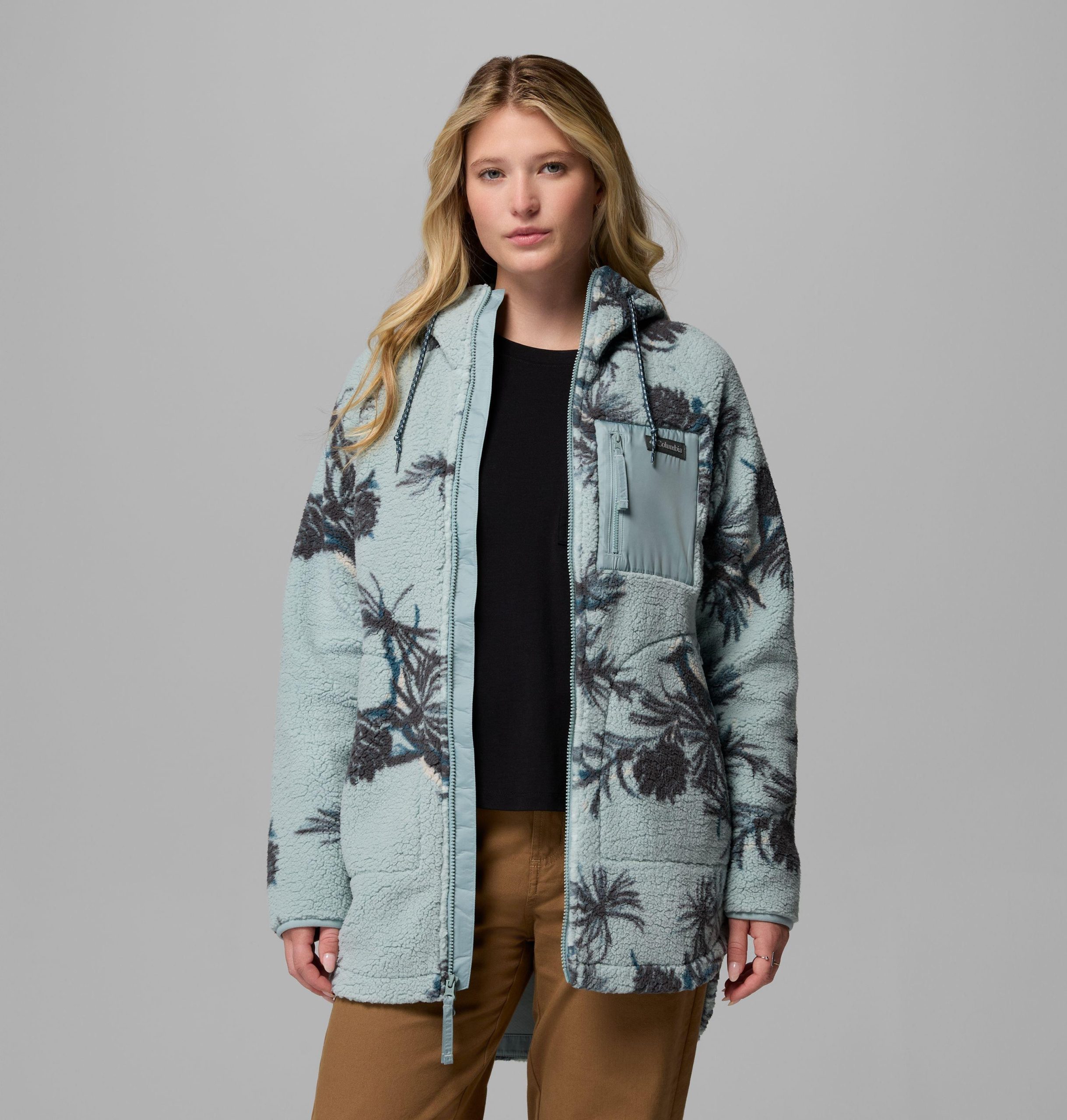 dames winter warme hoodie met print en volledige ritssluiting