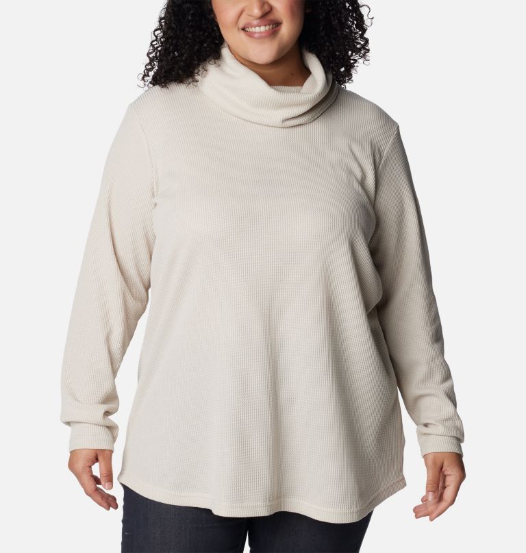 women holly hideaway waffle cowl neck pullover - plus size