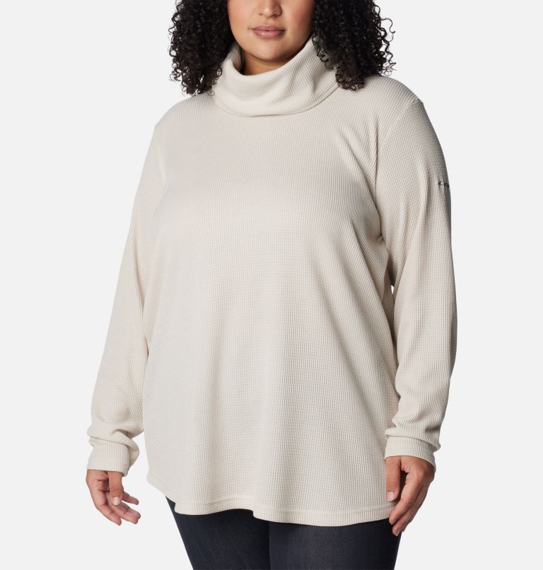 women holly hideaway waffle cowl neck pullover - plus size