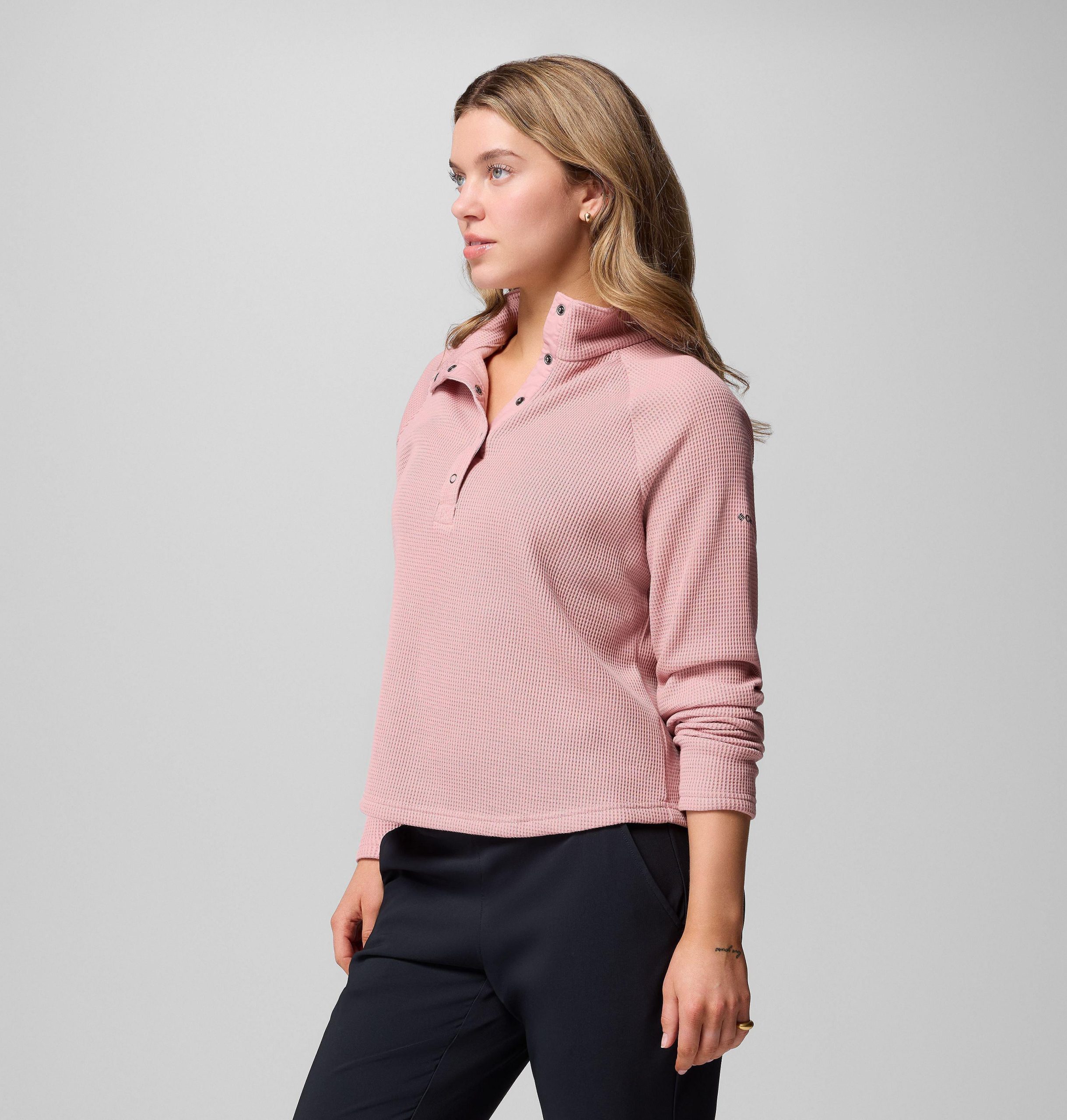 dames holly hideaway waffle half snap shirt