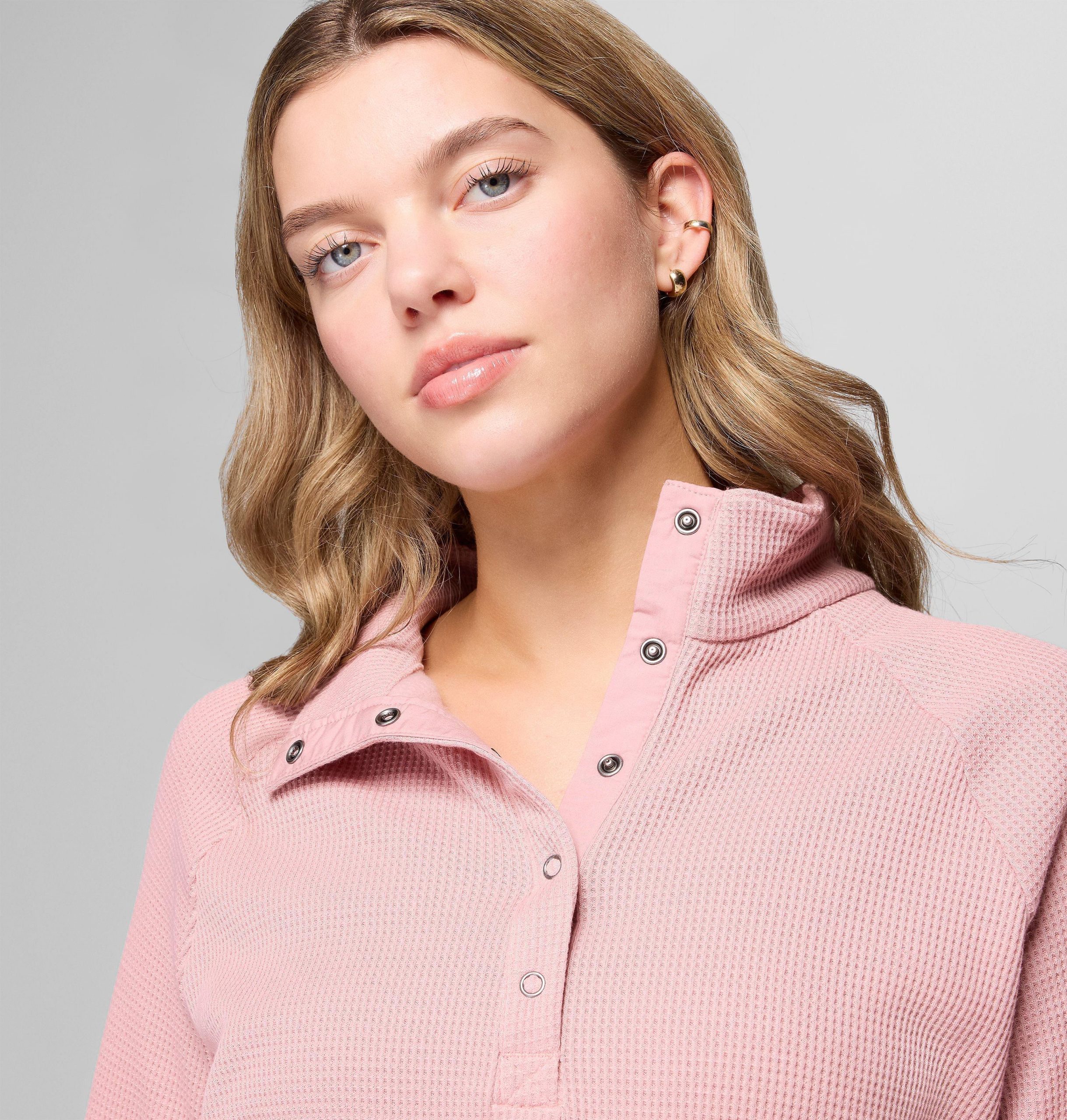 dames holly hideaway waffle half snap shirt