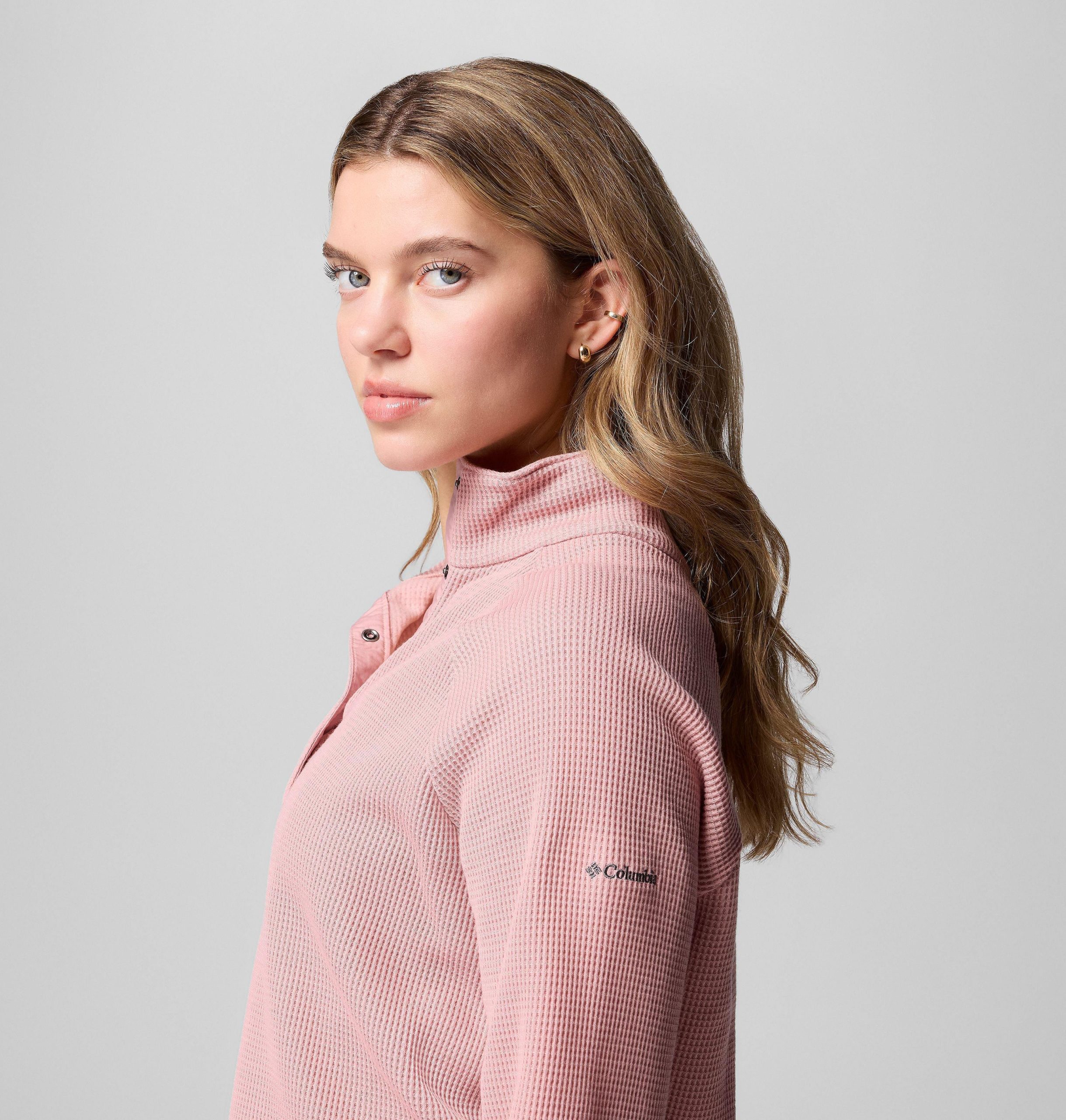 dames holly hideaway waffle half snap shirt