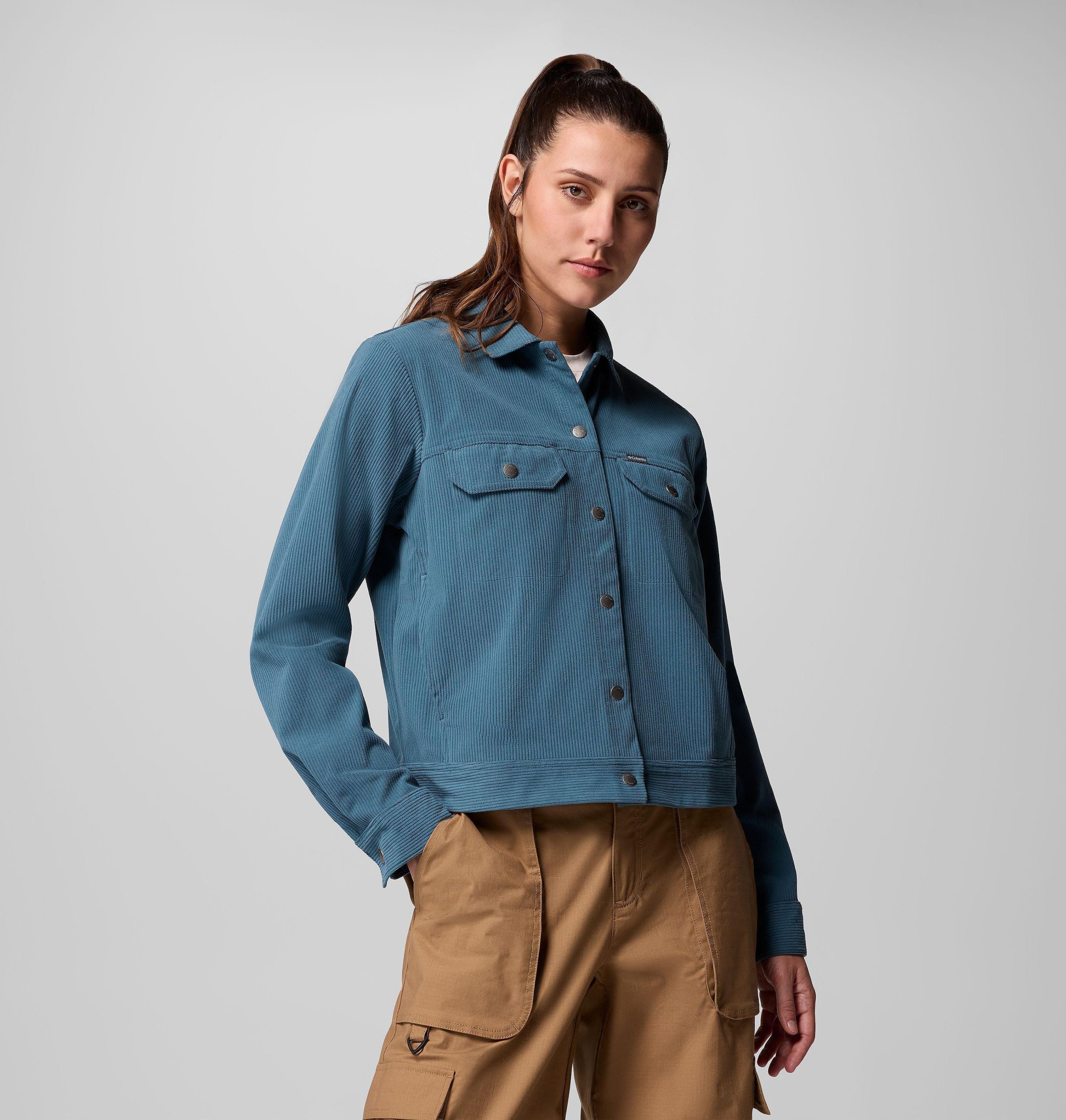 dames blue point creek korte corduroy overhemdjas