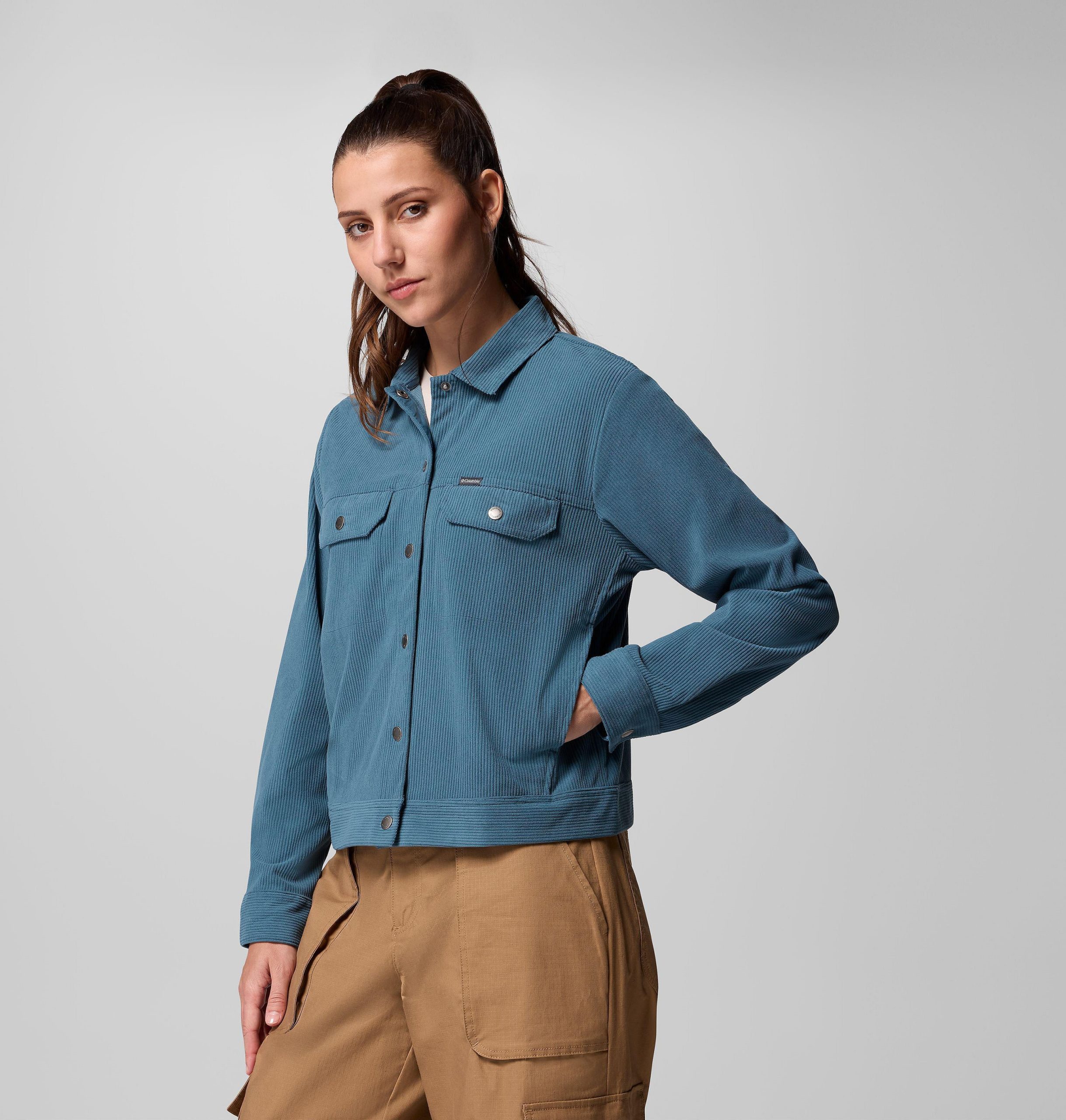 dames blue point creek korte corduroy overhemdjas