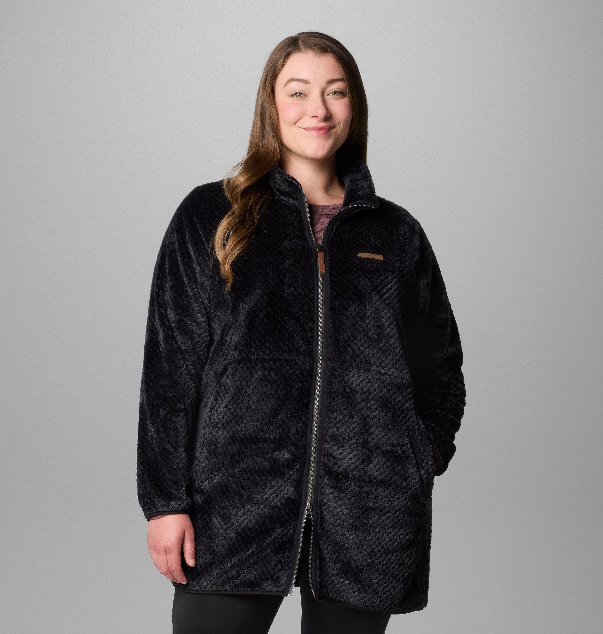 dames fire side lange fleece jas met volledige ritssluiting - plus size