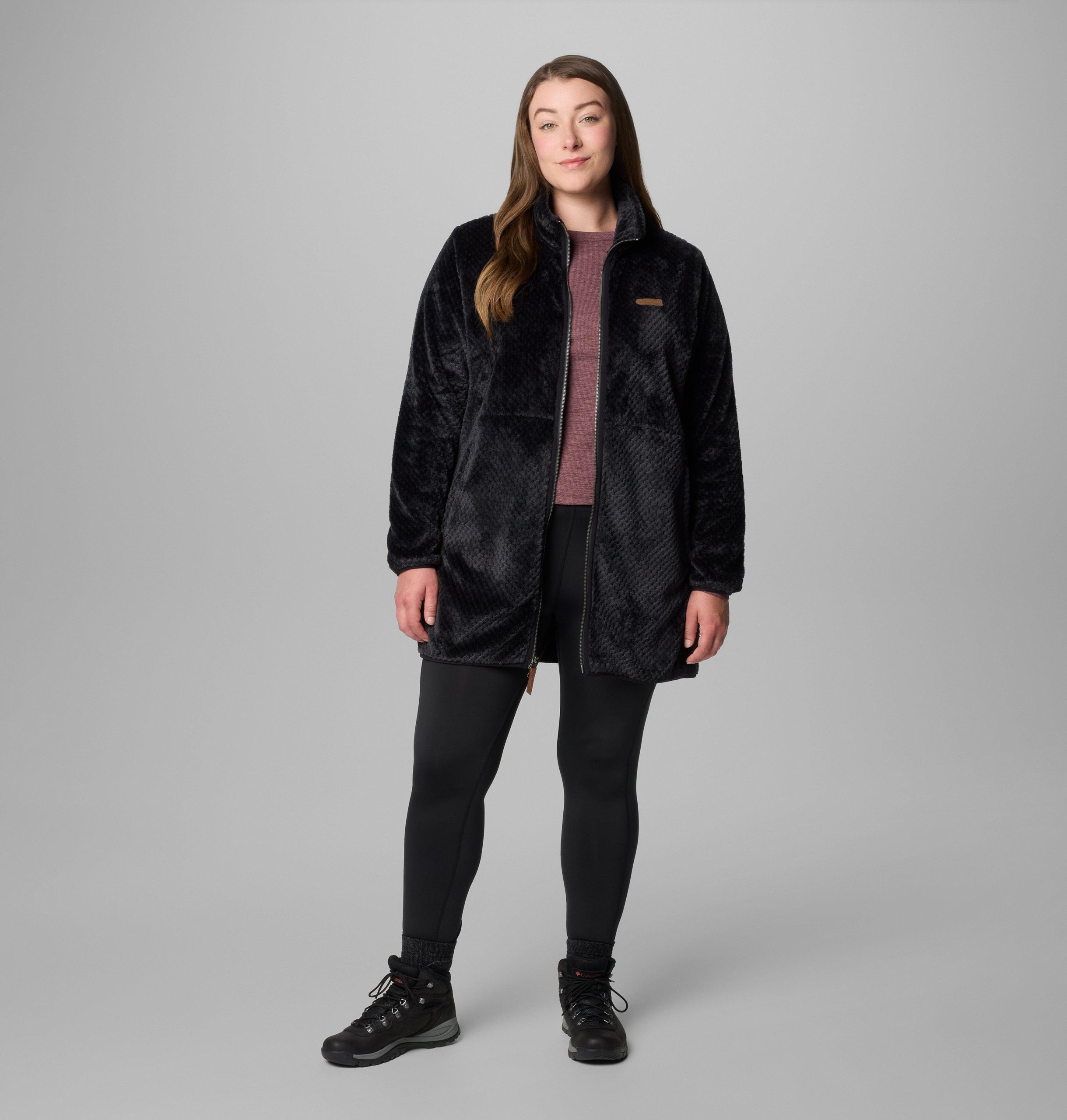 dames fire side lange fleece jas met volledige ritssluiting - plus size