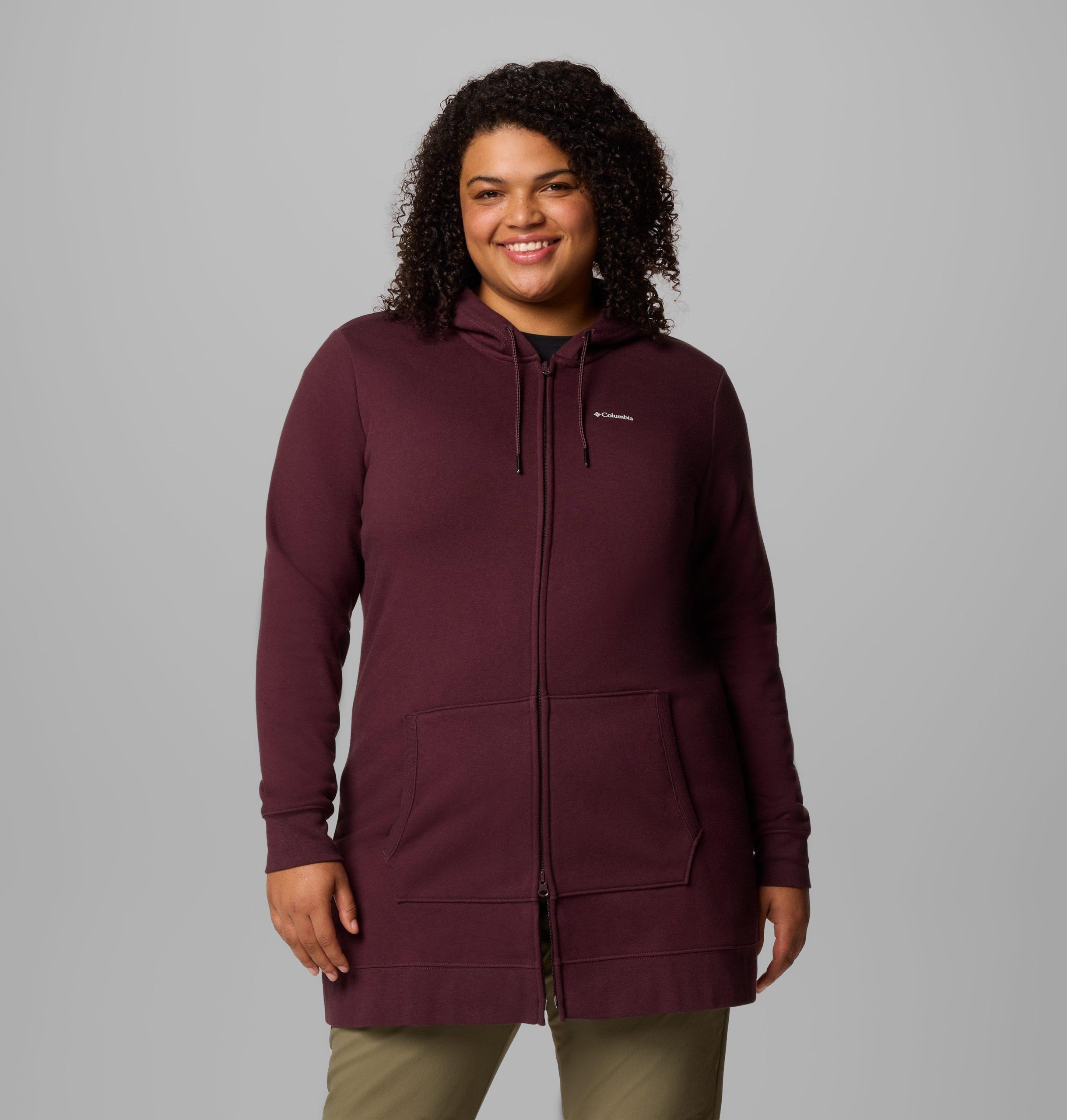 dames burr trail lange hoodie met volledige rits