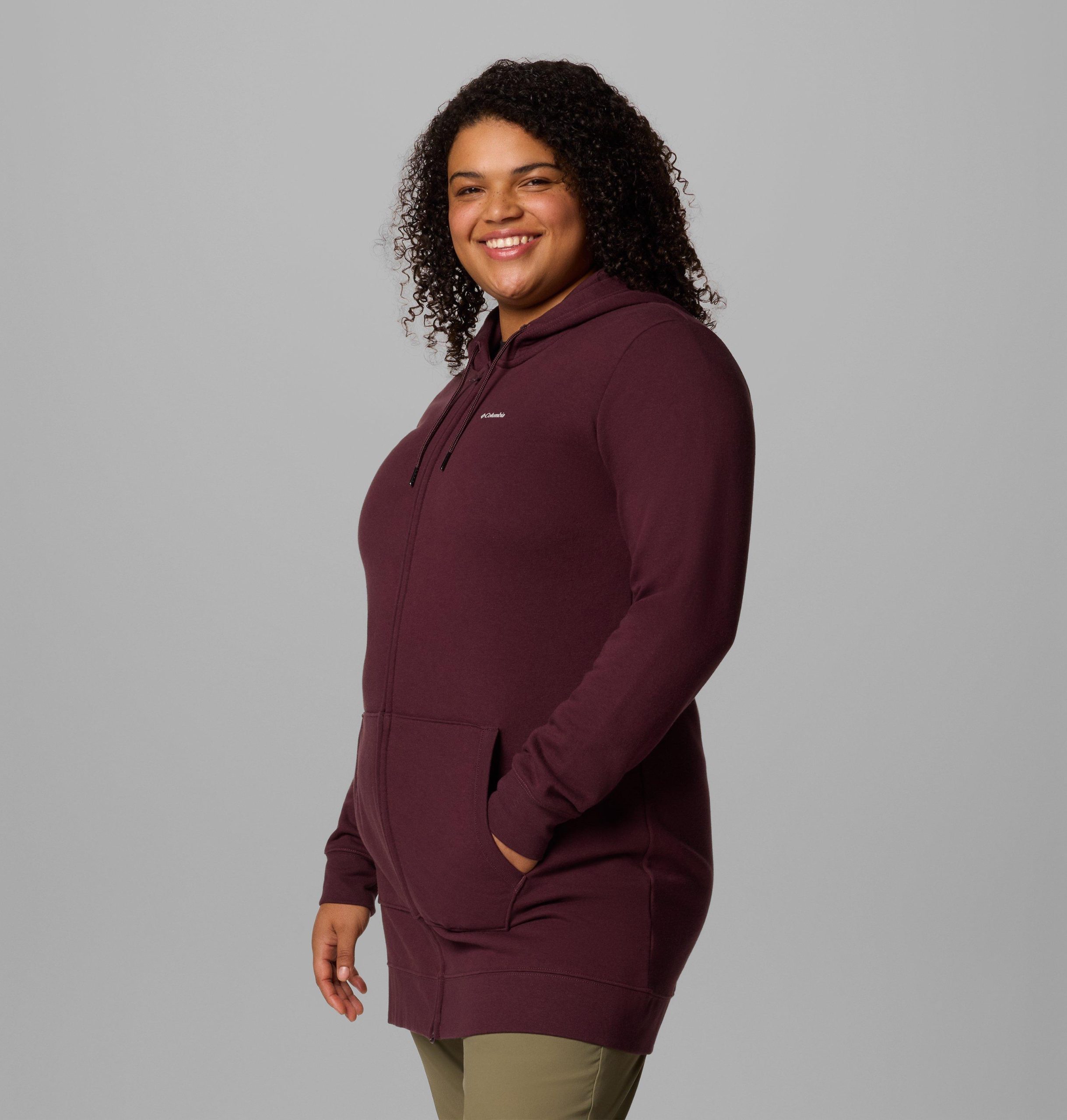dames burr trail lange hoodie met volledige rits