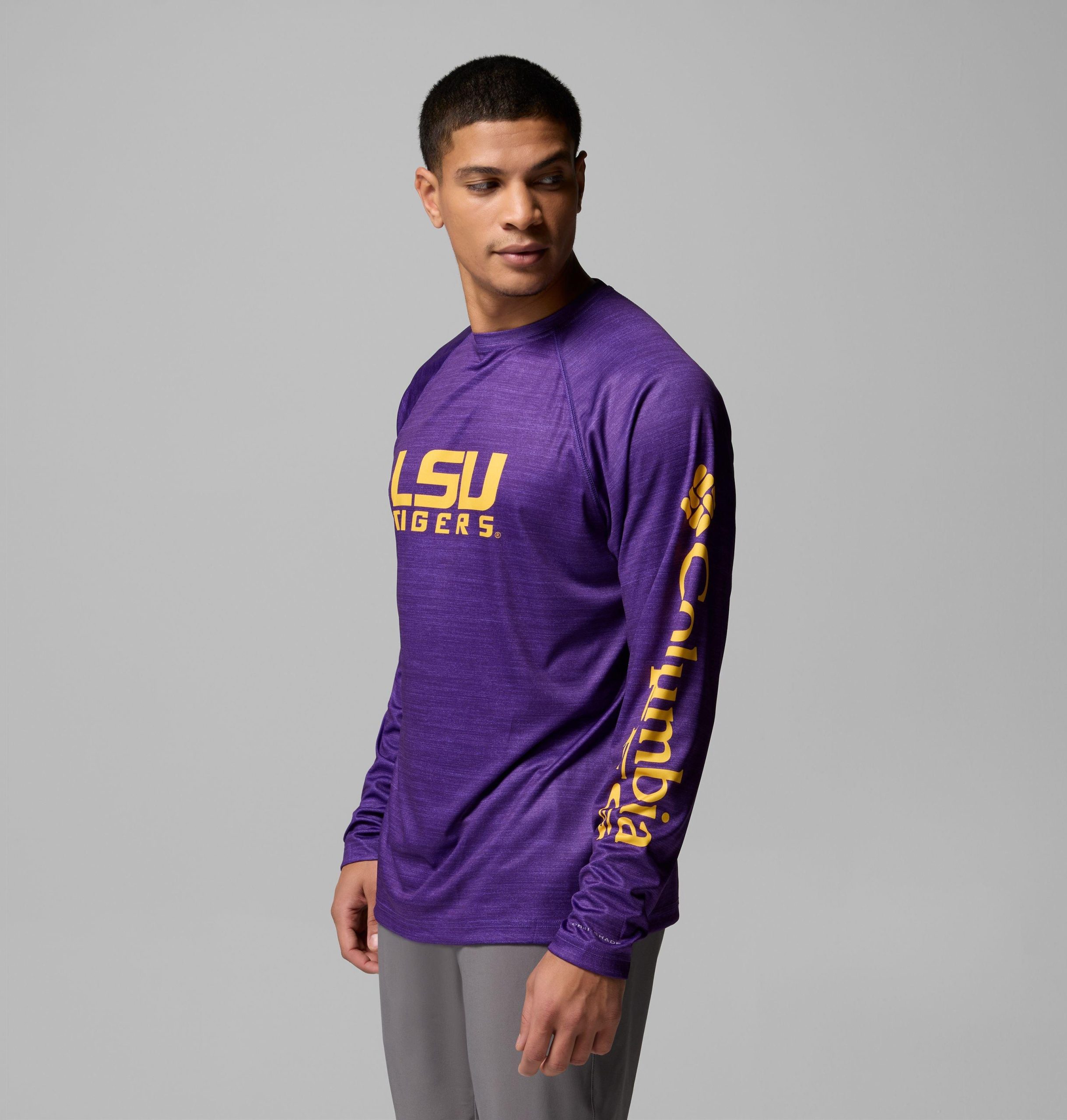 heren college pfg terminal tackle shirt met lange mouwen gemêleerd - lsu