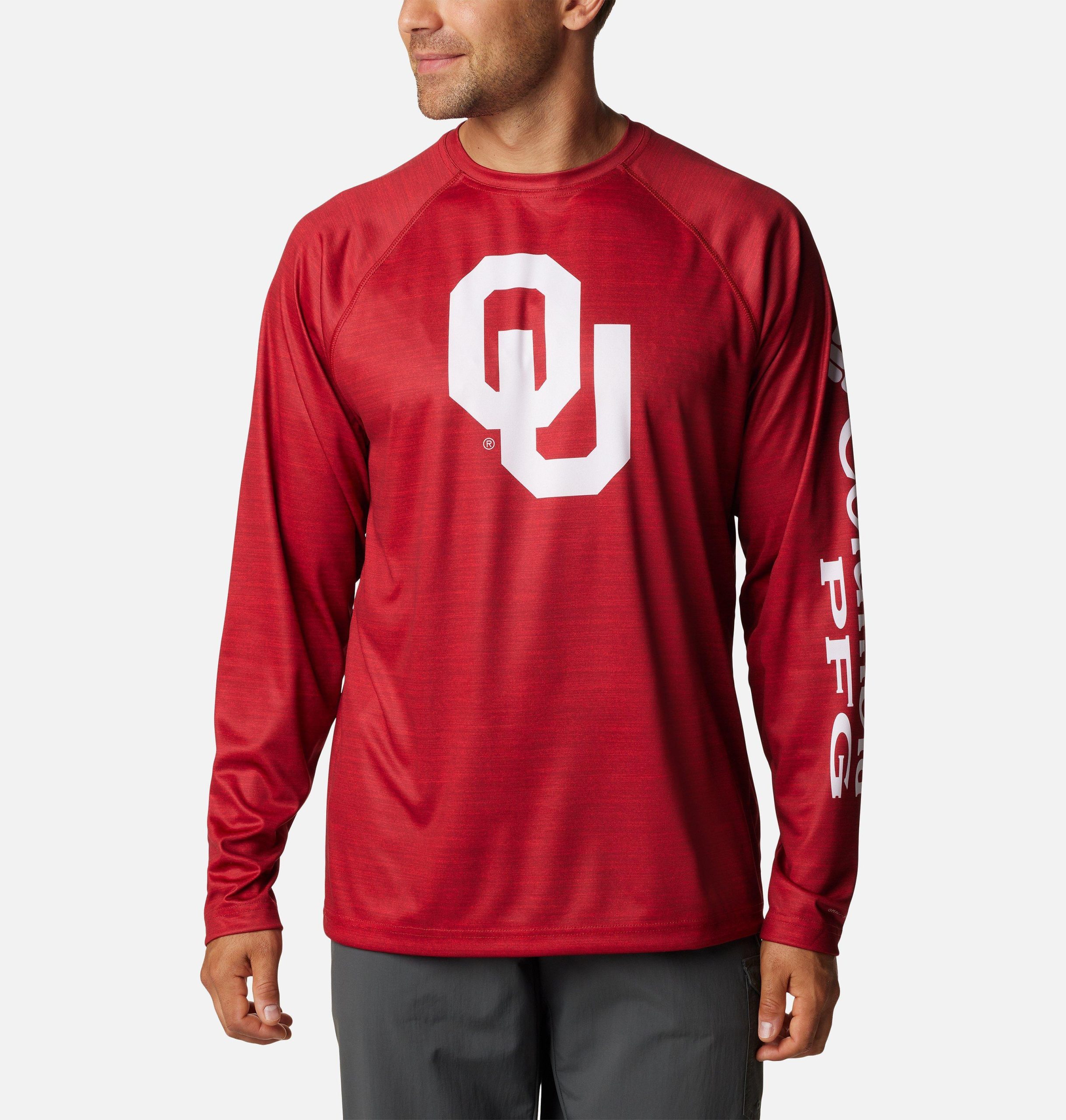 heren college pfg terminal tackle shirt met lange mouwen gemêleerd - oklahoma