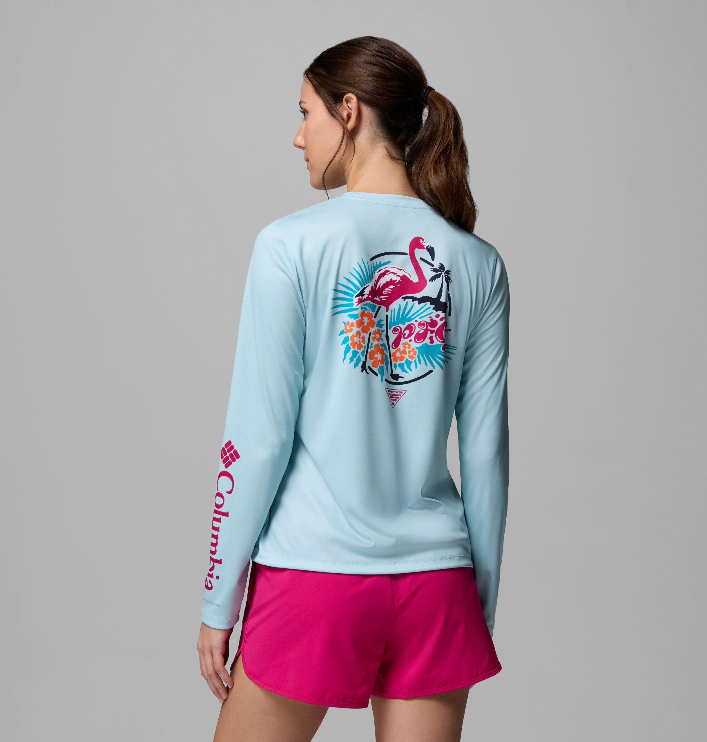 dames pfg tidal tee palm waves shirt met lange mouwen