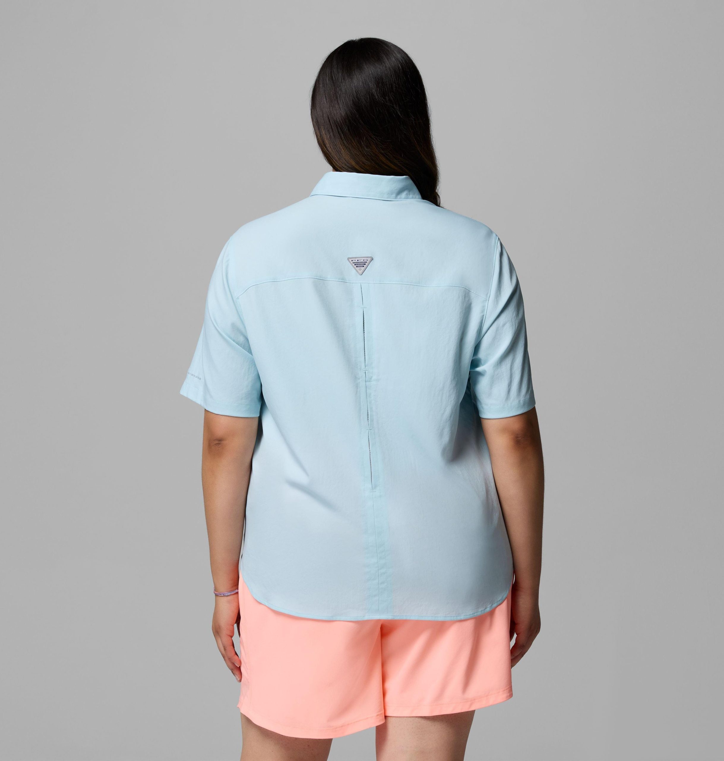 dames pfg castback geweven shirt met korte mouwen - plus size