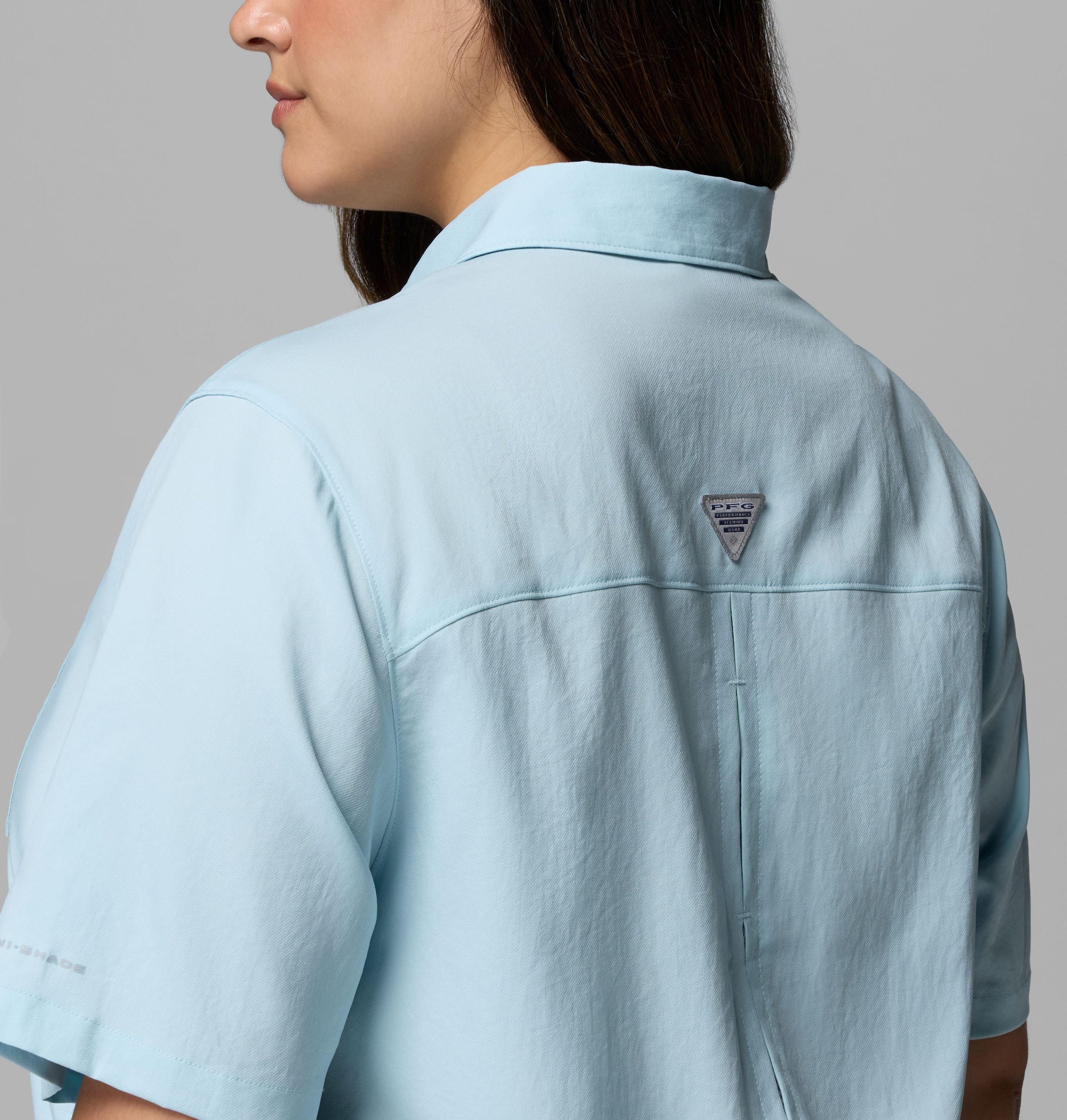 dames pfg castback geweven shirt met korte mouwen - plus size