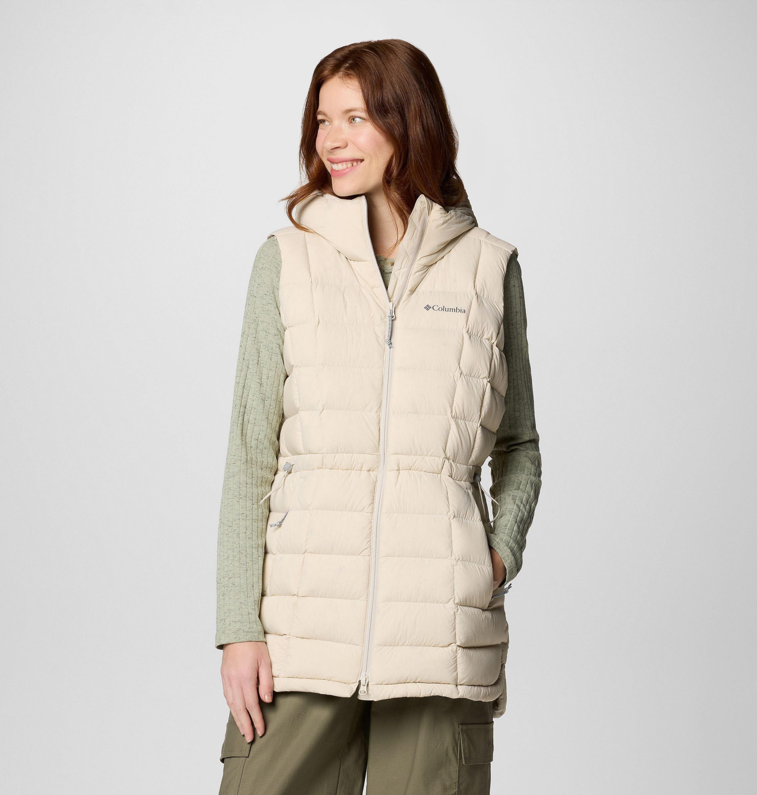 dames ardenwood mid donsvest met capuchon