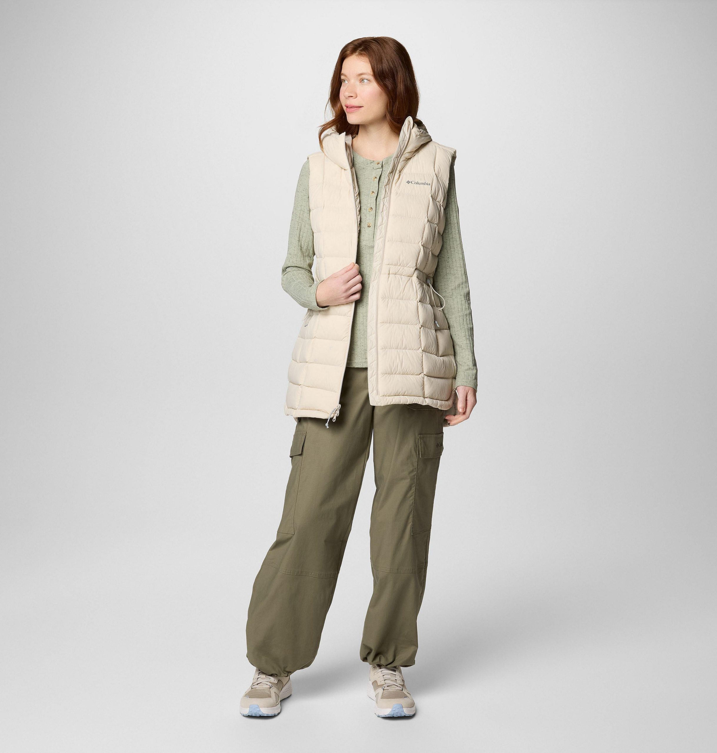 dames ardenwood mid donsvest met capuchon