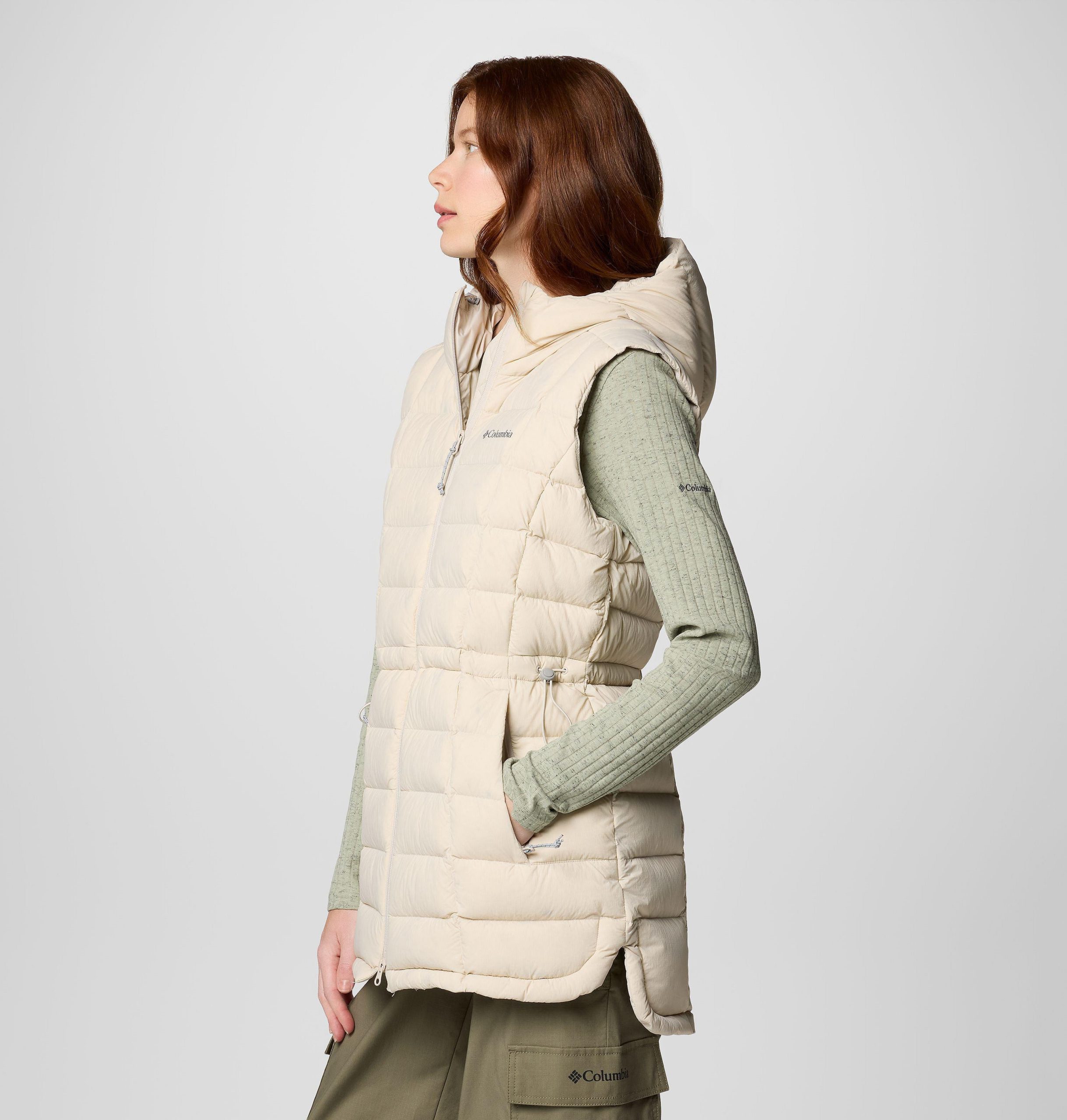dames ardenwood mid donsvest met capuchon